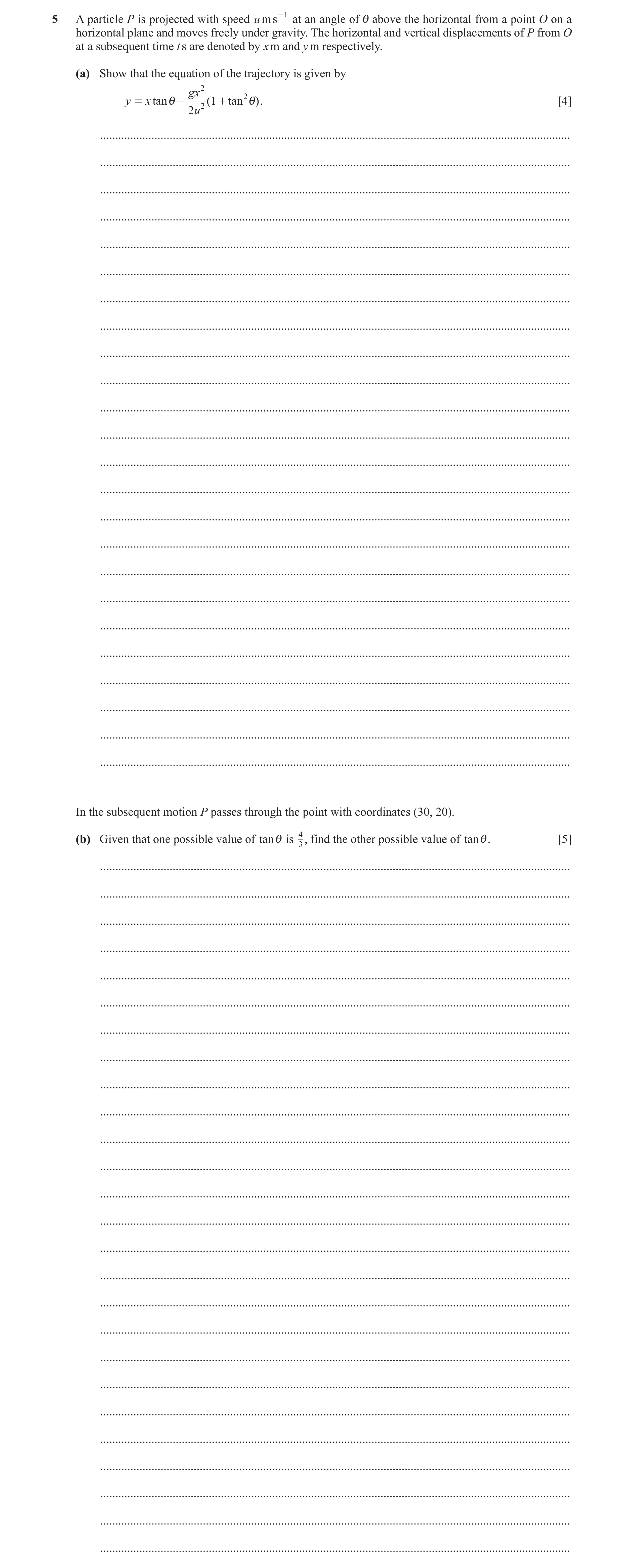 Question 21: A particle P is projected with speed u m s -1 at an angle of i above the horizontal from a point O on a horizontal plane and moves freely u…