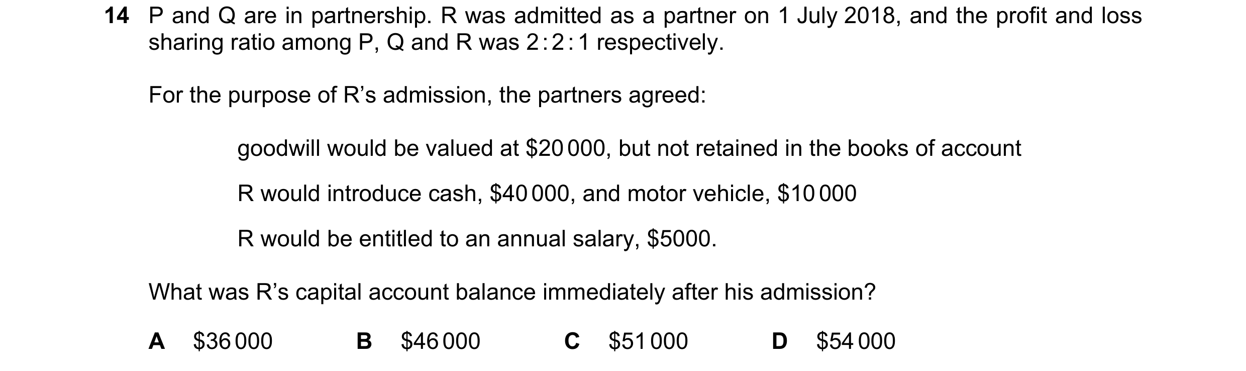 Question 628: P and Q are in partnership. R was admitted as a partner on 1 July 2018, and the profit and loss sharing ratio among P, Q and R was 2 : 2 : …