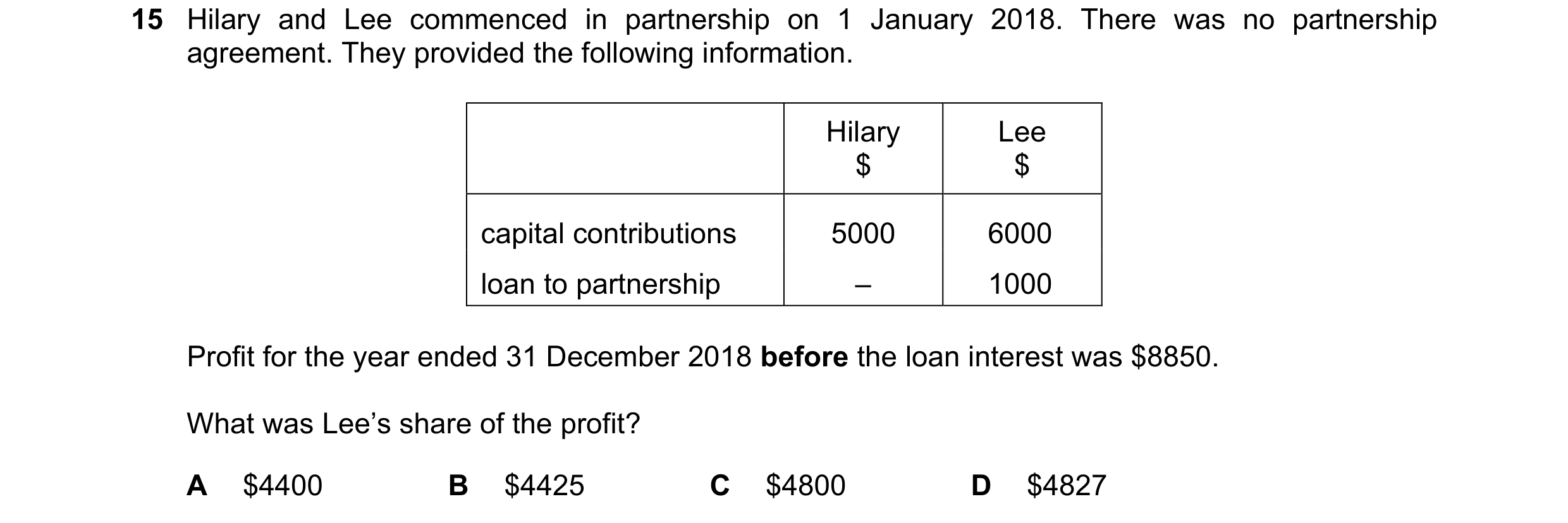 Question 629: Hilary and Lee commenced in partnership on 1 January 2018. There was no partnership agreement. They provided the following information. Hil…