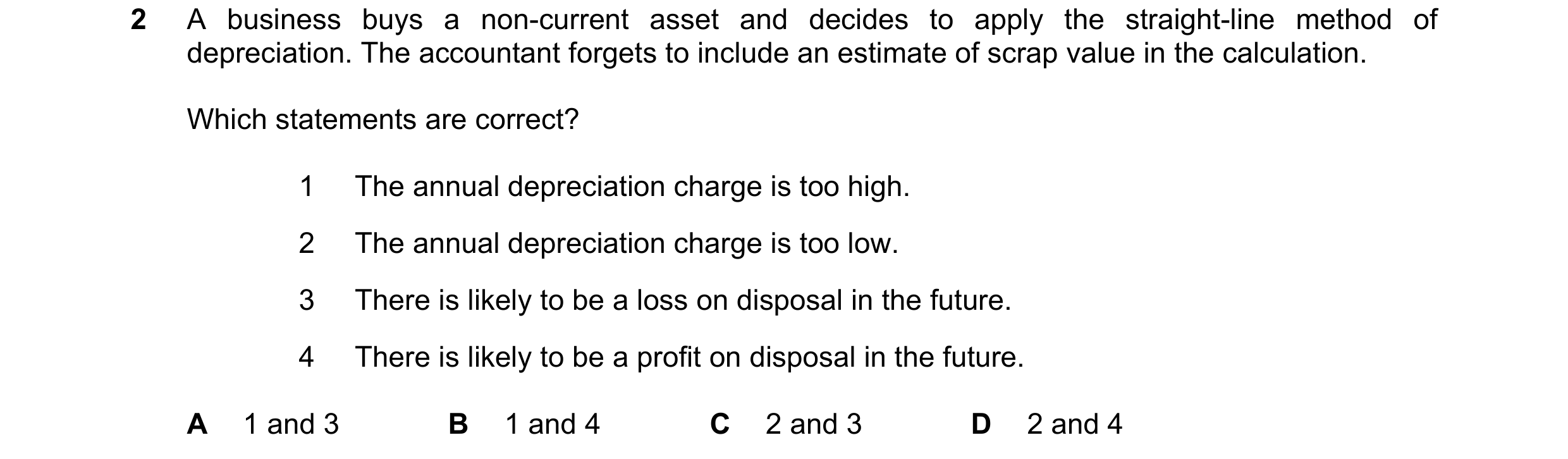 Question 176: A business buys a non-current asset and decides to apply the straight-line method of depreciation. The accountant forgets to include an est…
