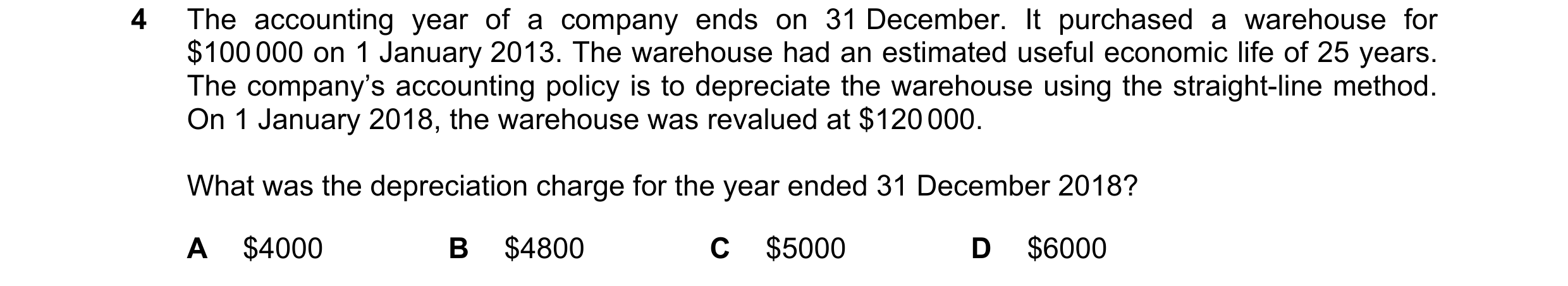 Question 178: The accounting year of a company ends on 31 December. It purchased a warehouse for $100 000 on 1 January 2013. The warehouse had an estimat…