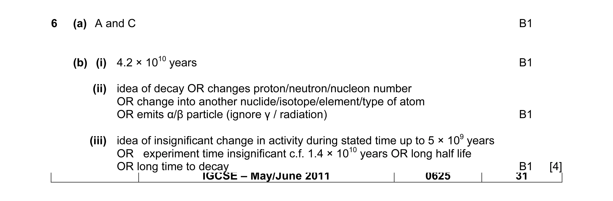 Mark scheme for question 5