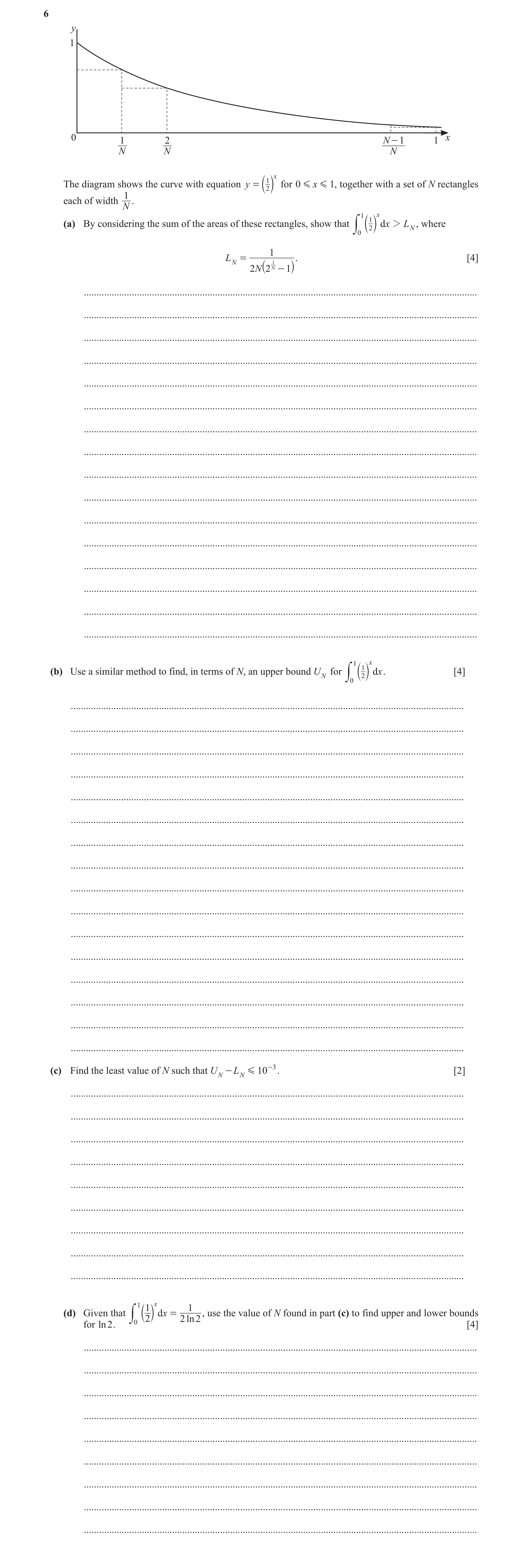 Question 69: y 1 0 x 1 2 N - 1 1 N N N x The diagram shows the curve with equation y = b 1 l for 0 G x G 1, together with a set of N rectangles 2 1 each…