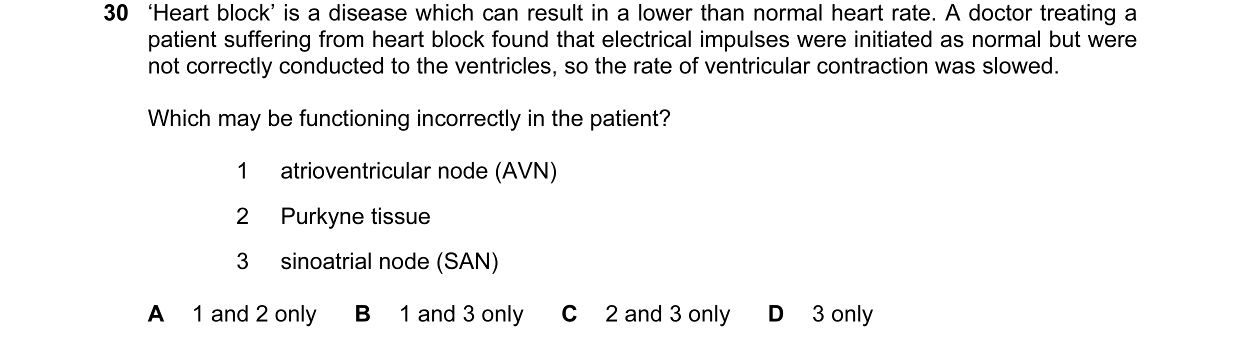 Question 41: ‘Heart block’ is a disease which can result in a lower than normal heart rate. A doctor treating a patient suffering from heart block found…