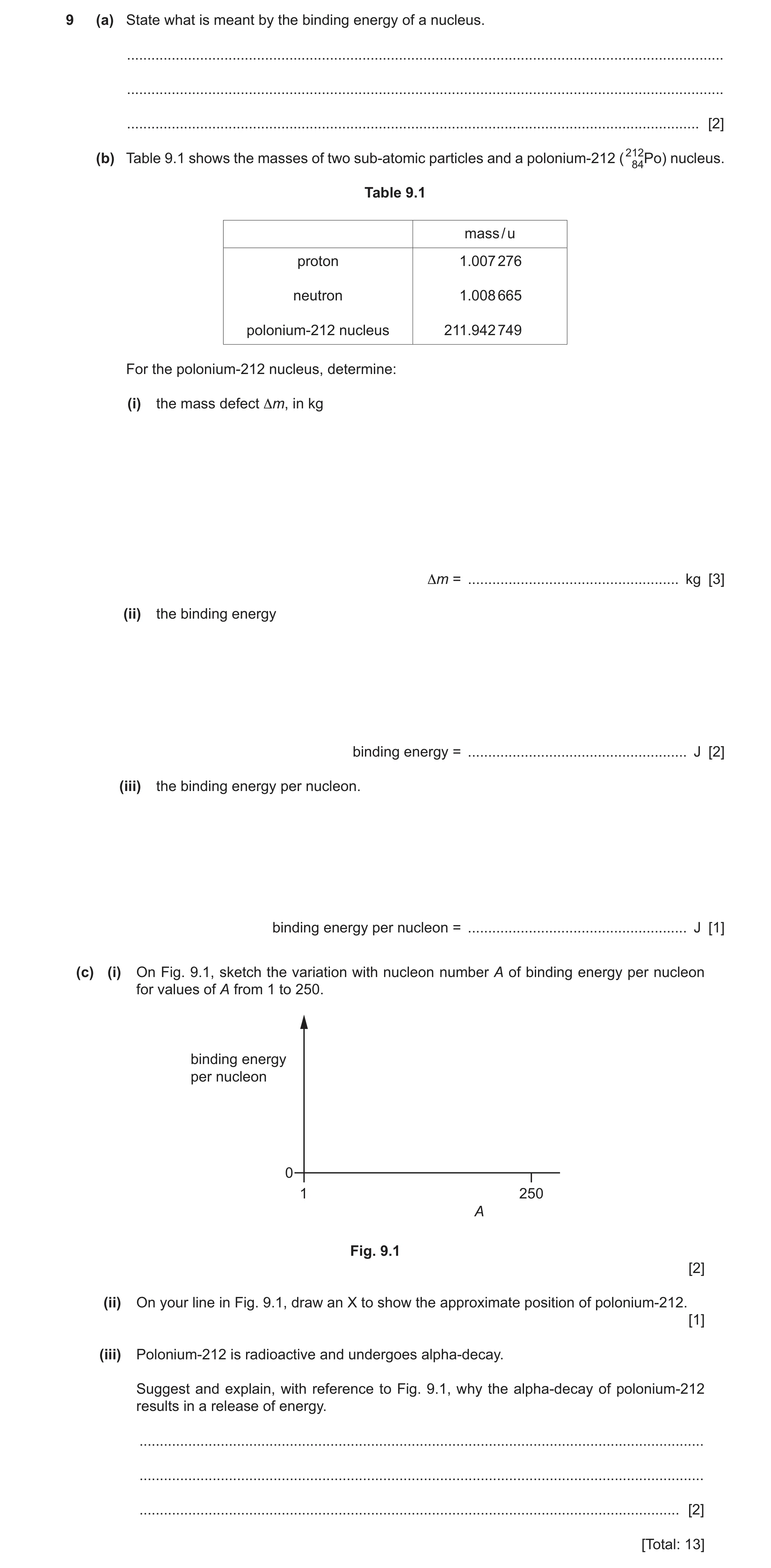 Question 29: (a) State what is meant by the binding energy of a nucleus. ...............................................................................…