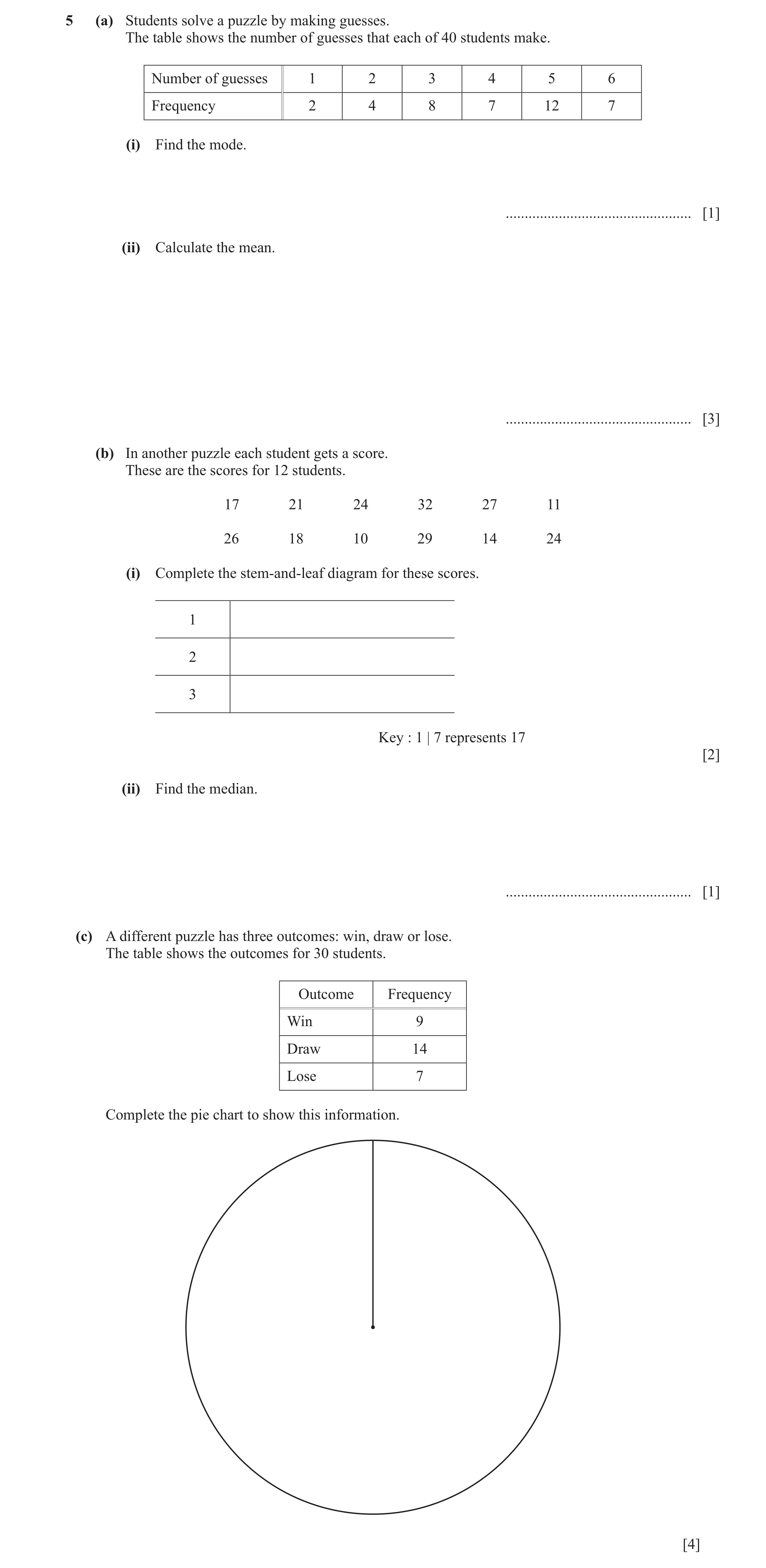 Question 73: (a) Students solve a puzzle by making guesses. The table shows the number of guesses that each of 40 students make. Number of guesses 1 2 3…