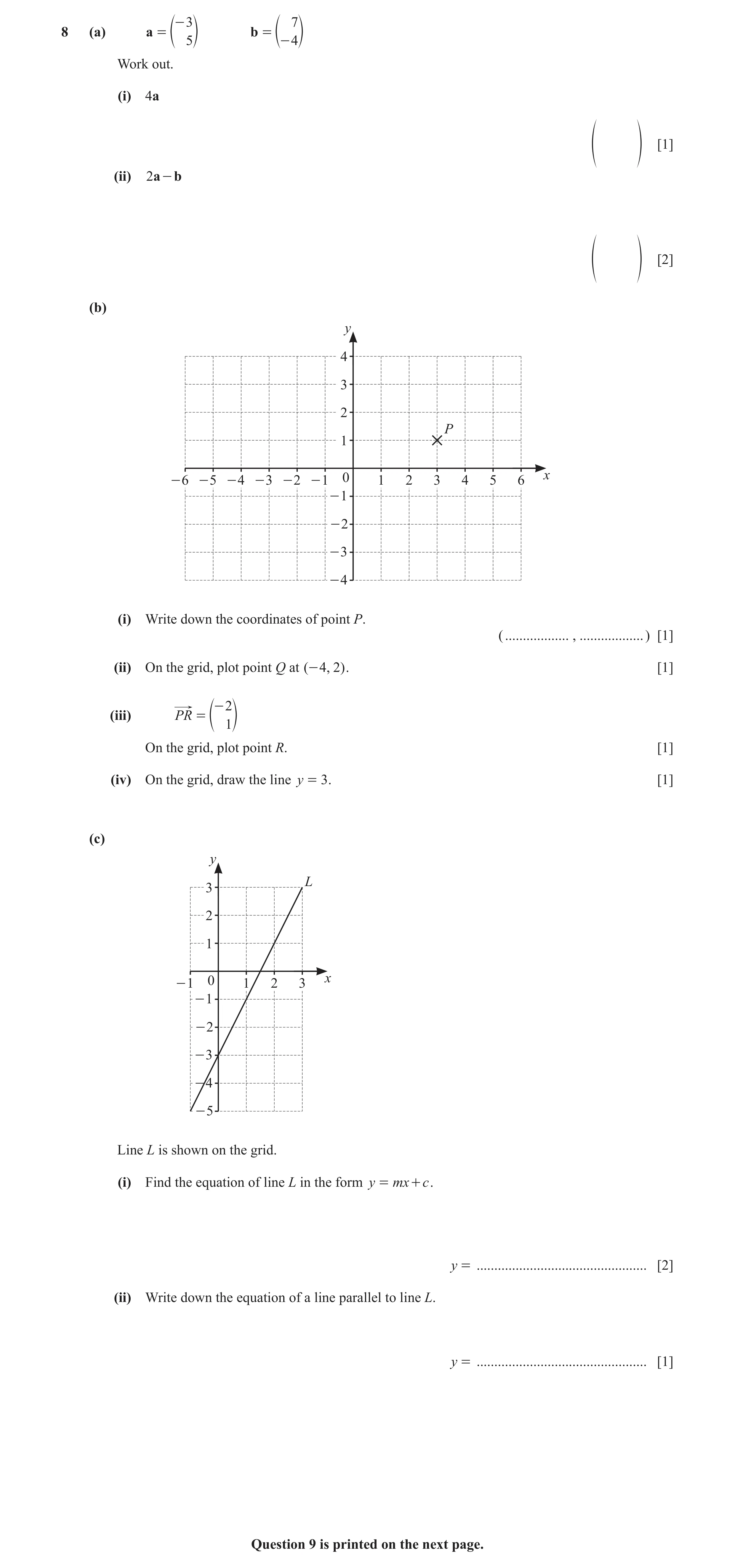 Question 28: - 3 7 8 (a) a = b = e 5o e- 4o Work out. (i) 4a [1] f p (ii) 2a - b [2] f p (b) y 4 3 2 P 1 - 6 - 5 - 4 - 3 - 2 - 1 0 1 2 3 4 5 6 x - 1 - 2…