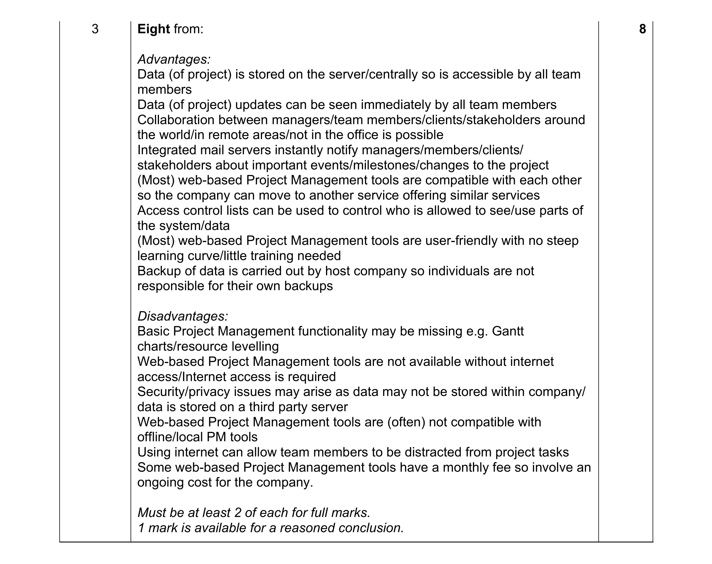 Mark scheme for question 9