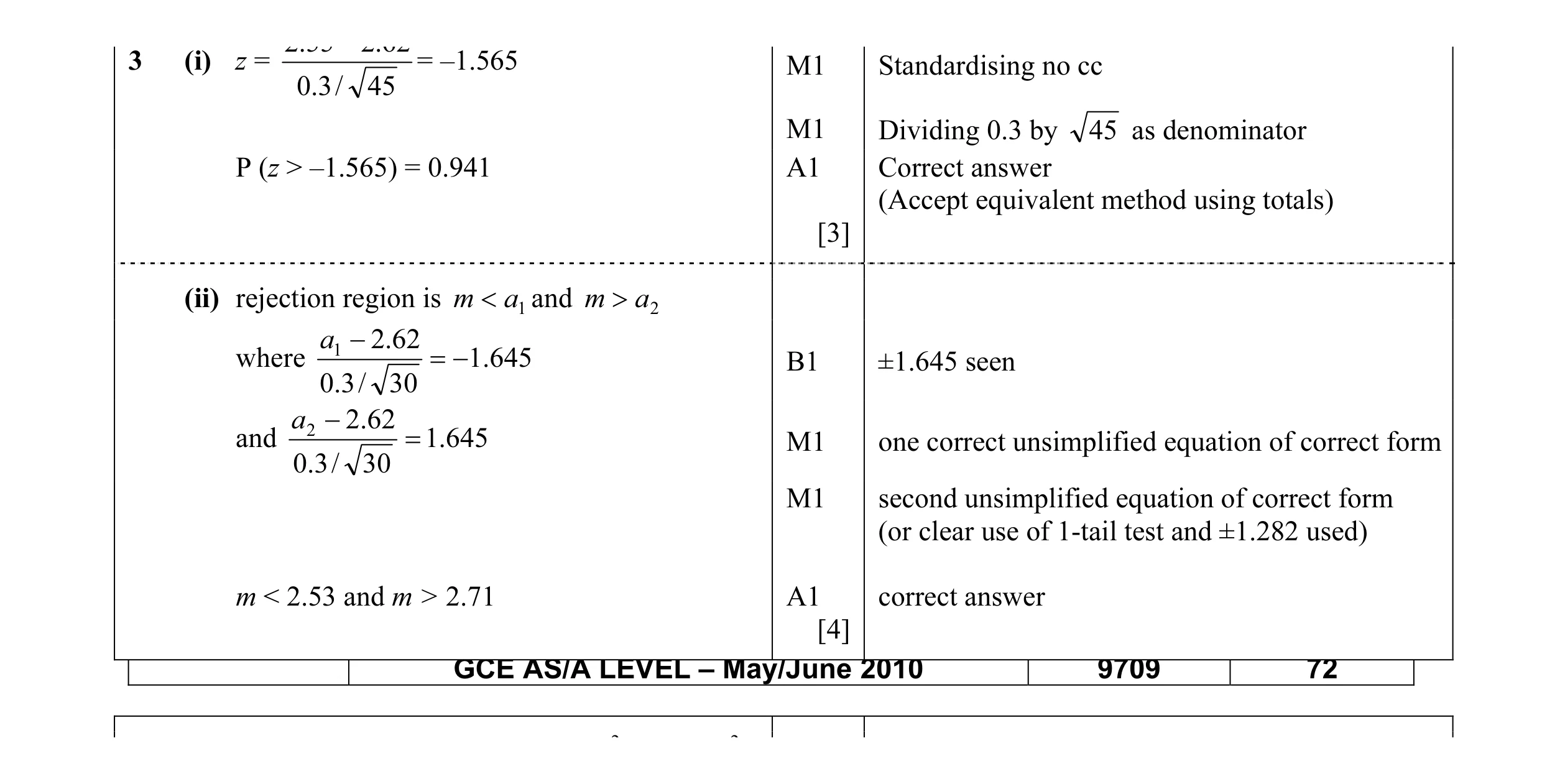 Mark scheme for question 6