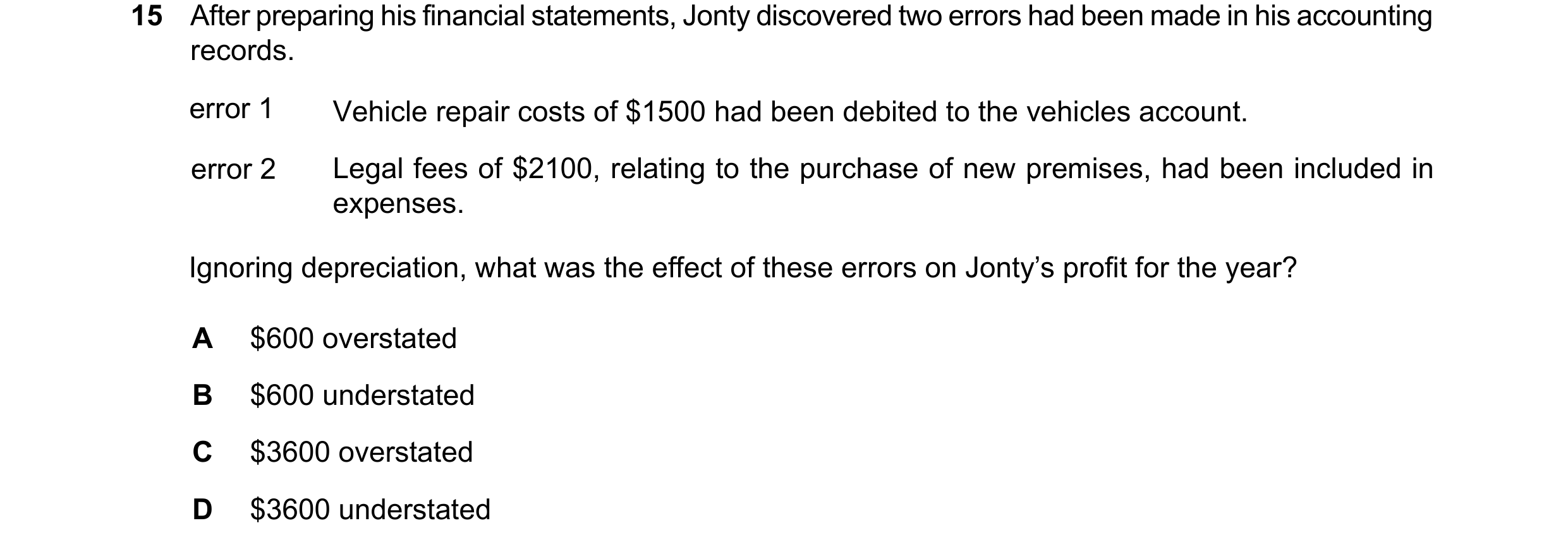 Question 134: After preparing his financial statements, Jonty discovered two errors had been made in his accounting records. error 1 Vehicle repair costs…