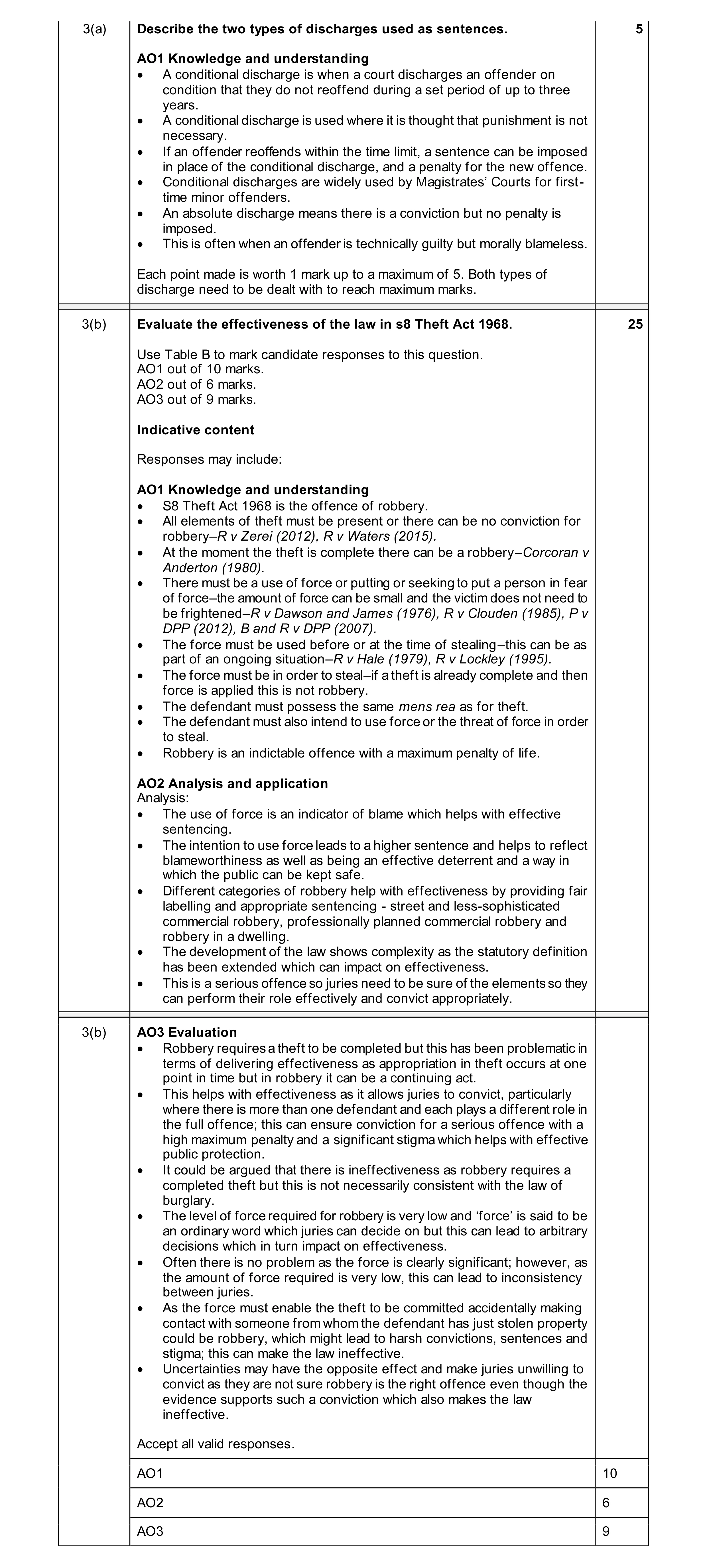 Mark scheme for question 23