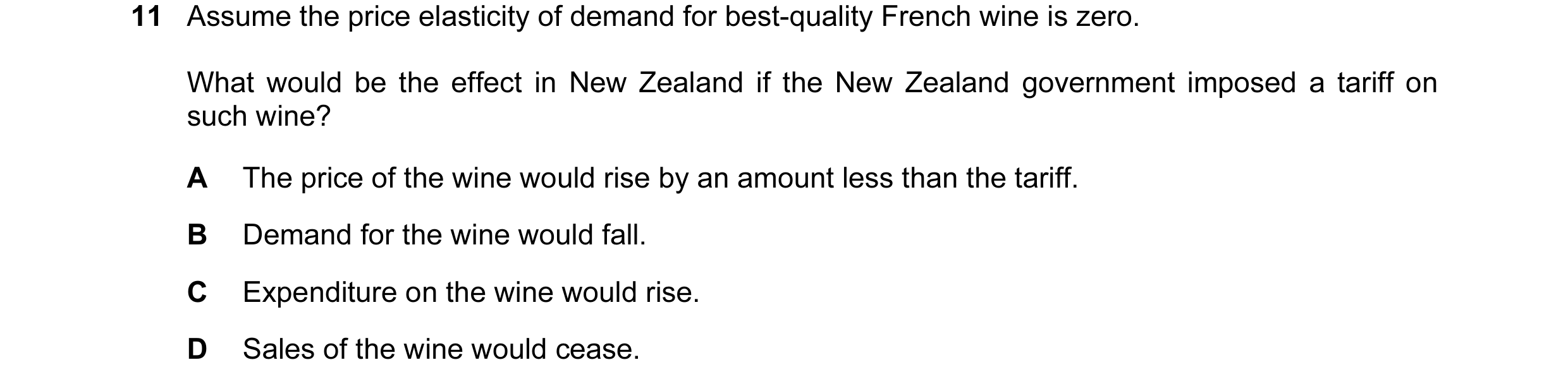 Question 2: Assume the price elasticity of demand for best-quality French wine is zero. What would be the effect in New Zealand if the New Zealand gove…