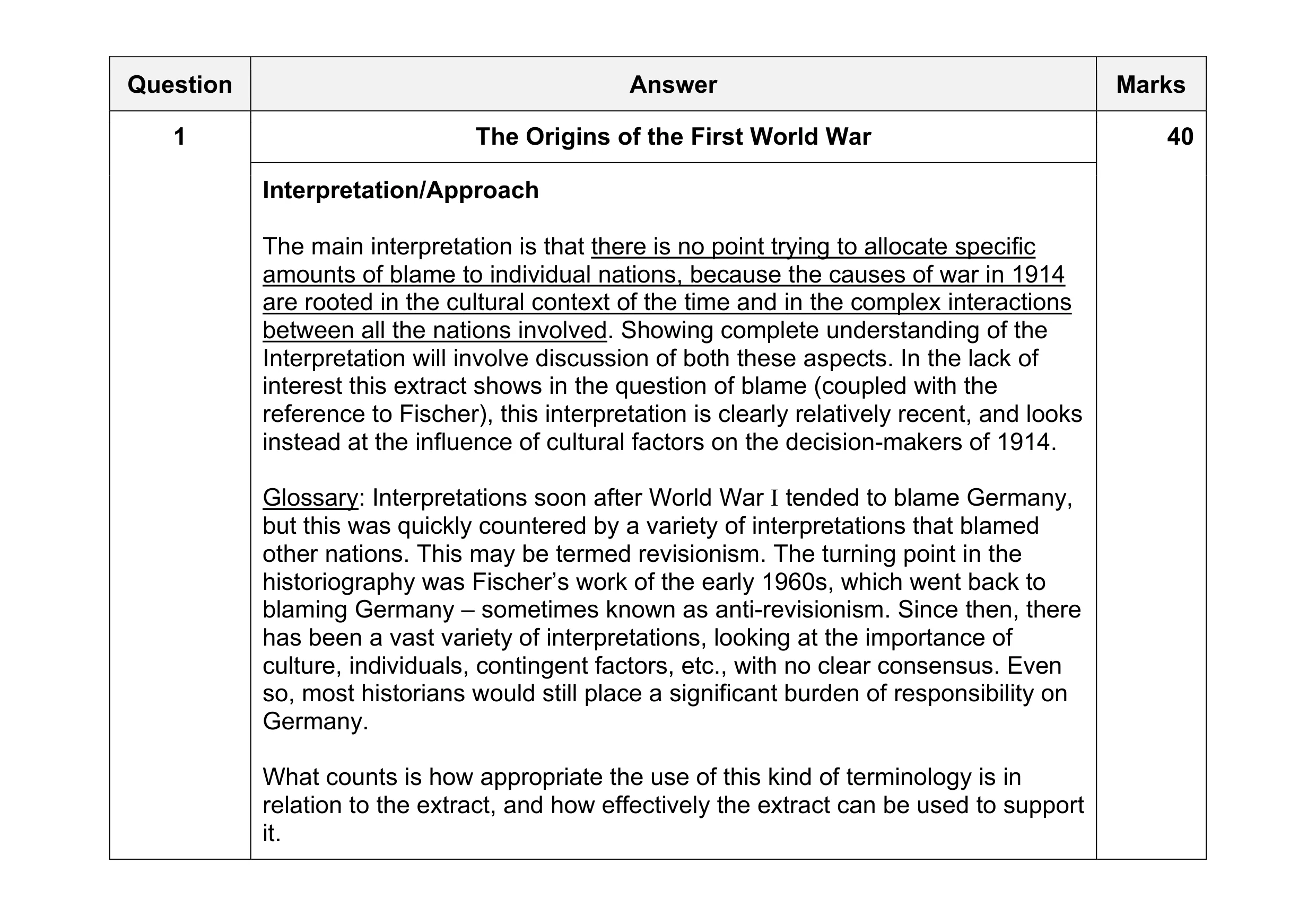 Mark scheme for question 7