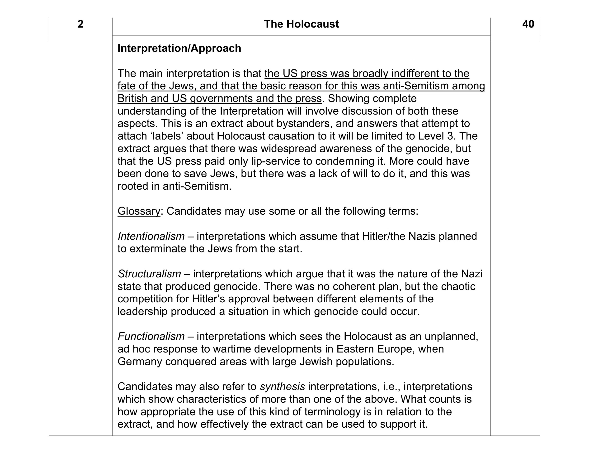 Mark scheme for question 8