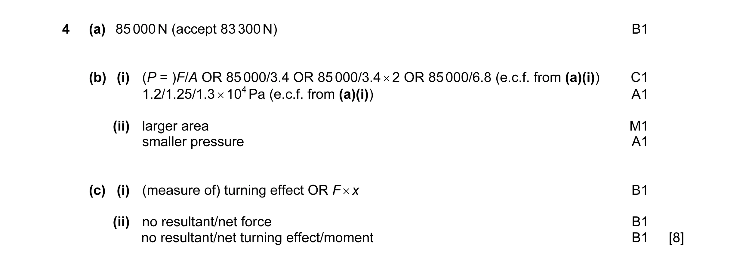 Mark scheme for question 4