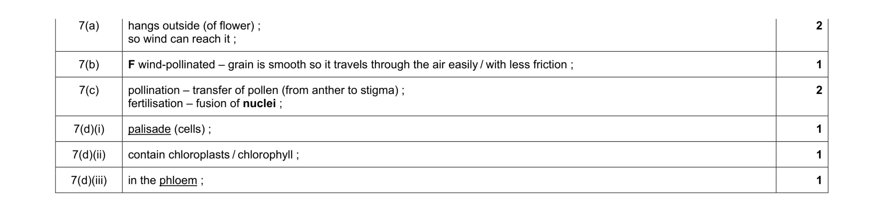 Mark scheme for question 11
