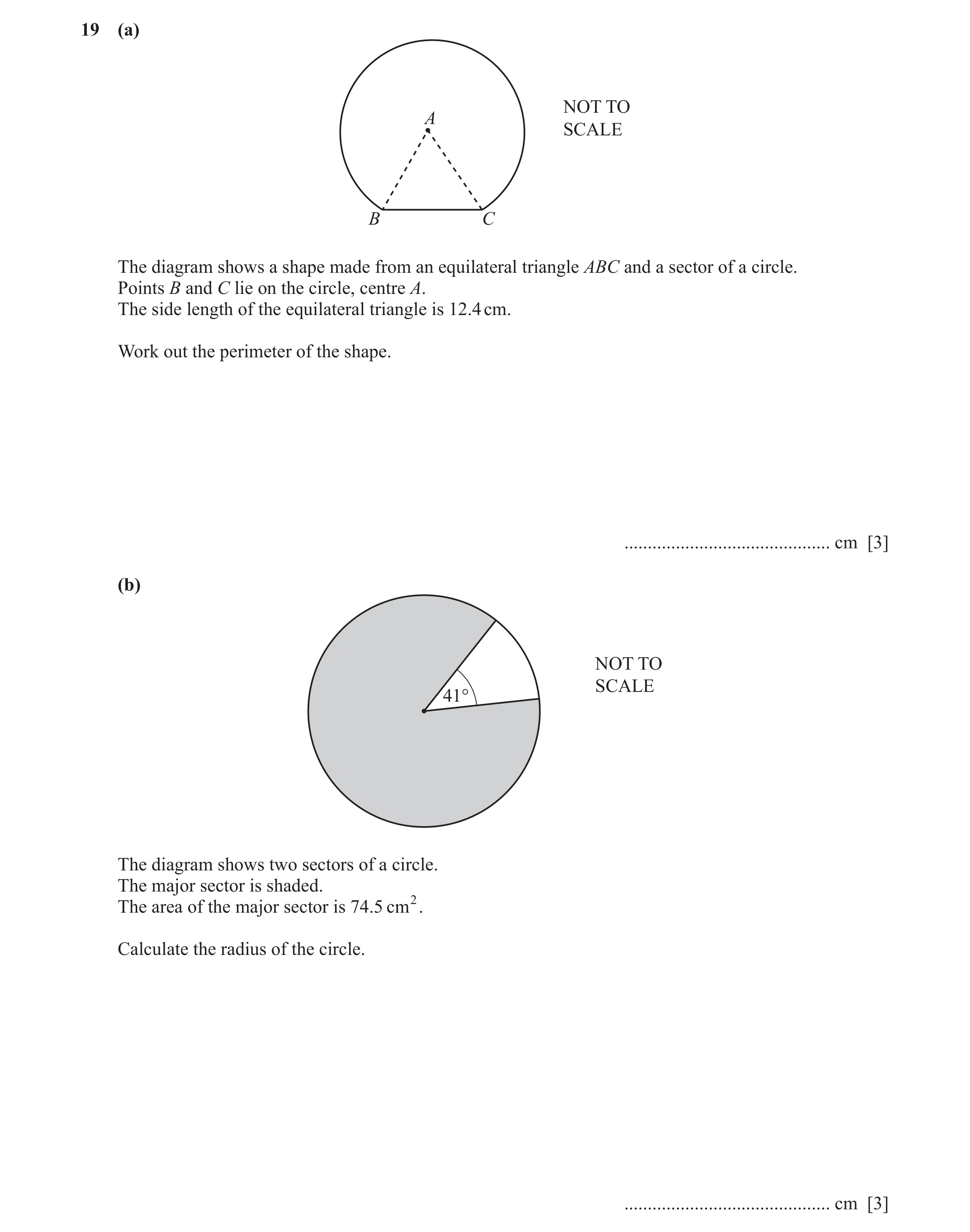 Question 61: (a) NOT TO A SCALE B C The diagram shows a shape made from an equilateral triangle ABC and a sector of a circle. Points B and C lie on the …