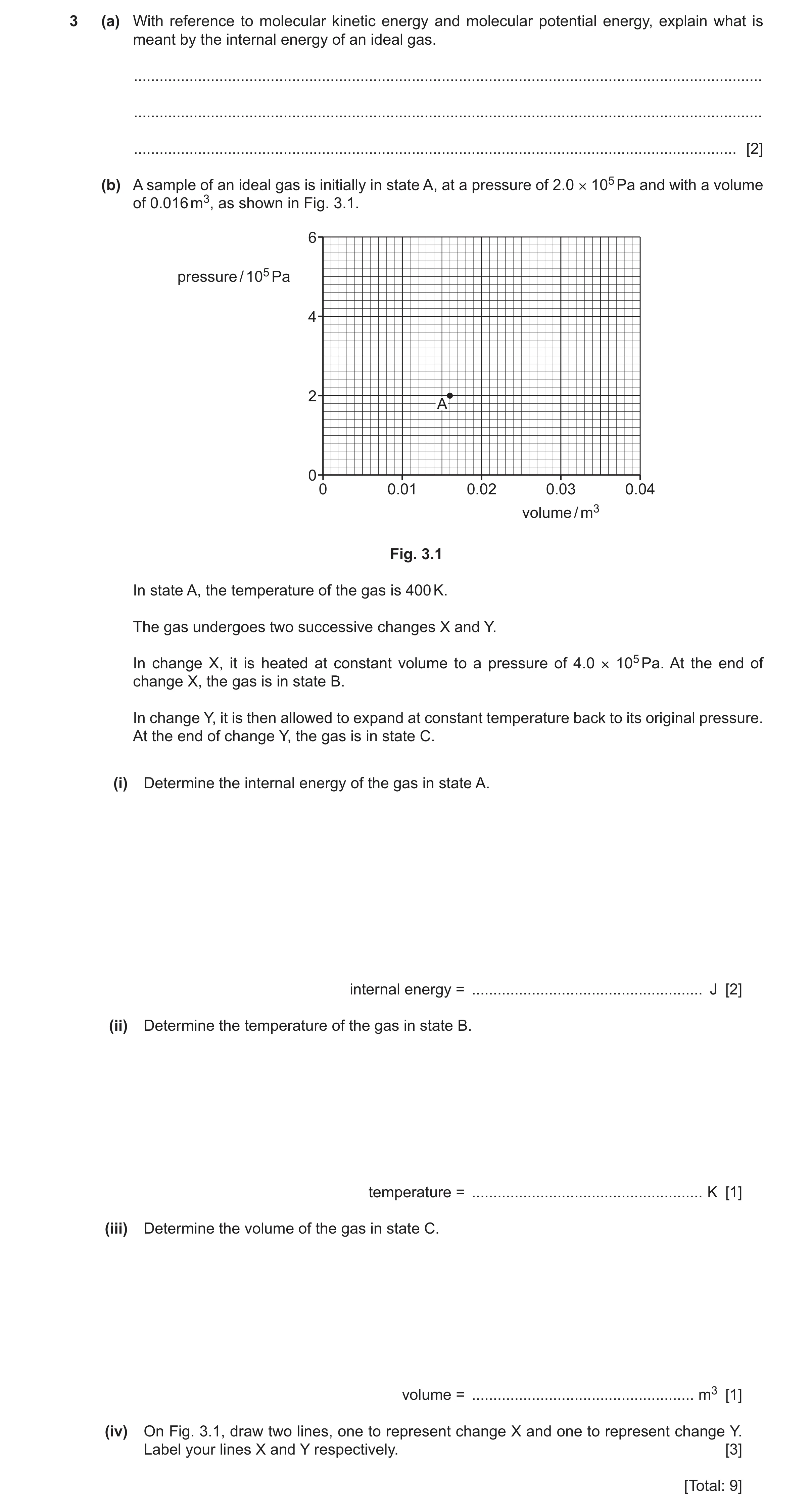 Question 30: (a) With reference to molecular kinetic energy and molecular potential energy, explain what is meant by the internal energy of an ideal gas…