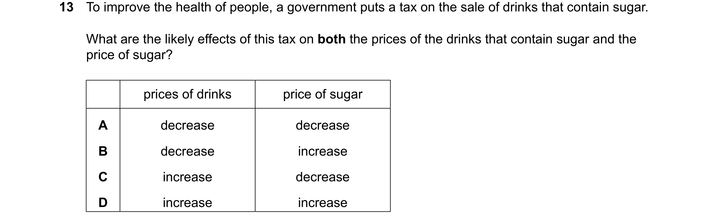 Question 352: To improve the health of people, a government puts a tax on the sale of drinks that contain sugar. What are the likely effects of this tax …