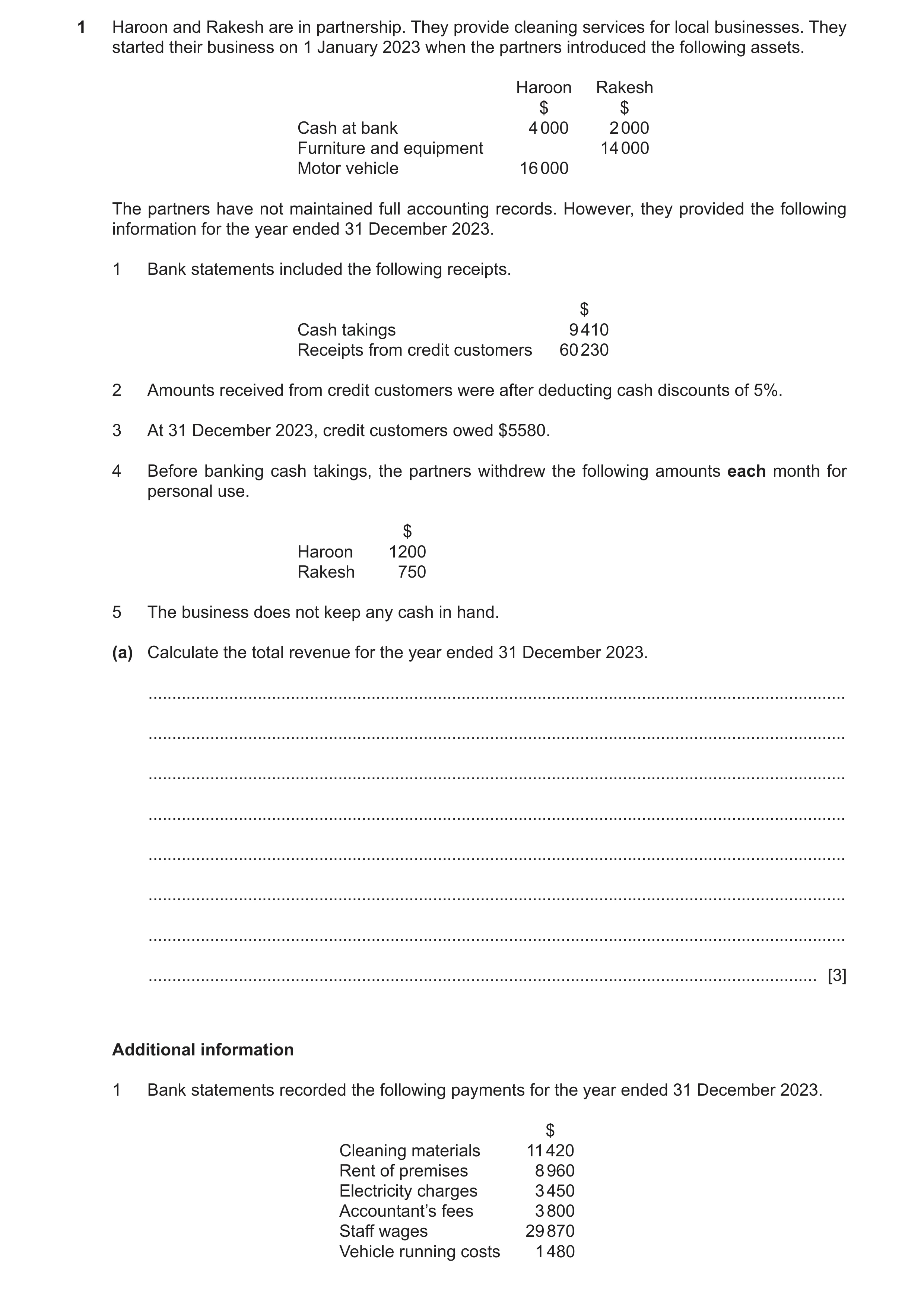 Question 54: Haroon and Rakesh are in partnership. They provide cleaning services for local businesses. They started their business on 1 January 2023 wh…