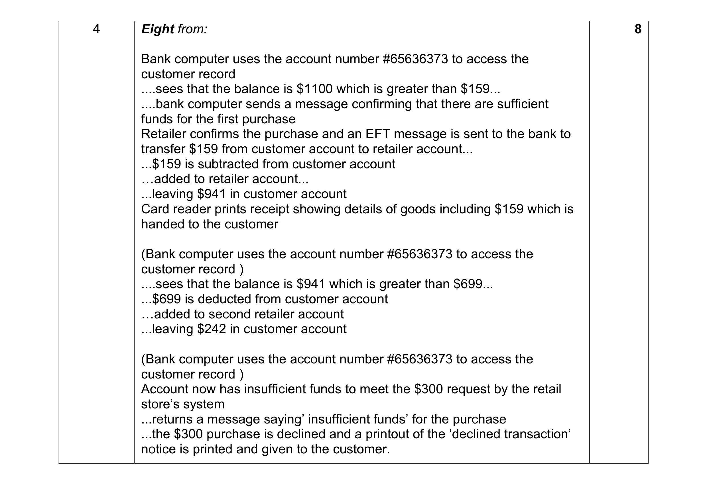 Mark scheme for question 7