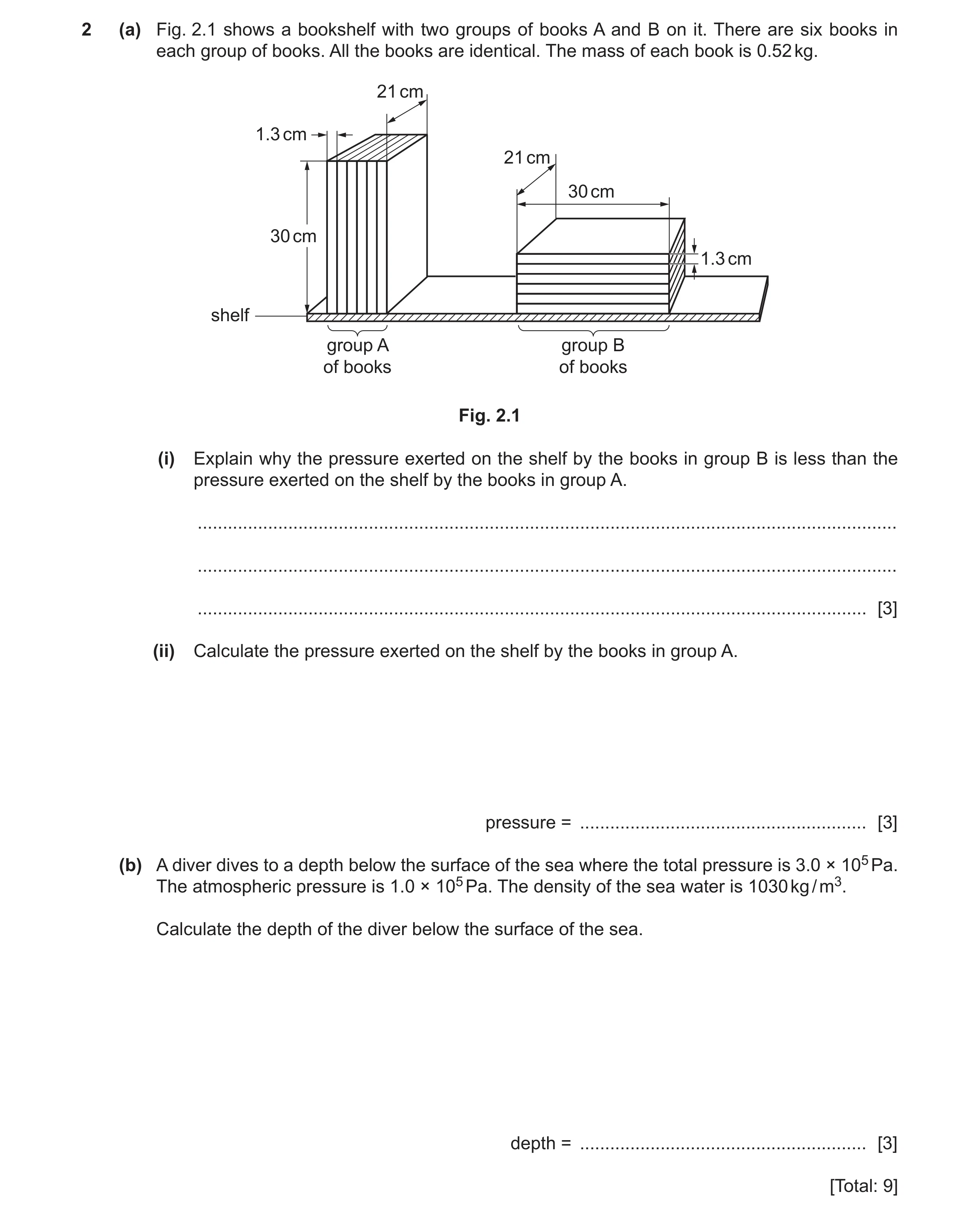 Question 19: (a) Fig. 2.1 shows a bookshelf with two groups of books A and B on it. There are six books in each group of books. All the books are identi…