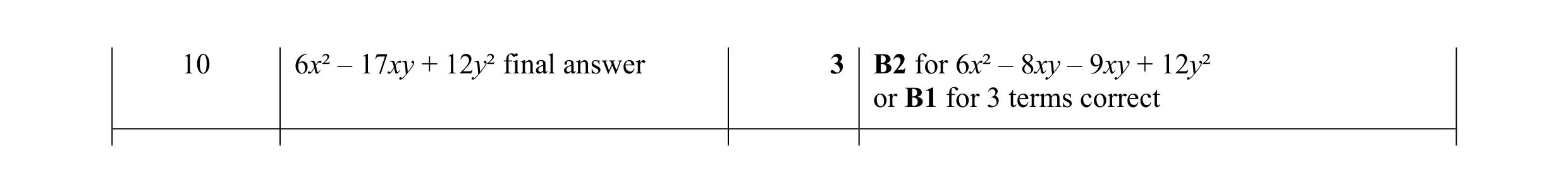 Mark scheme for question 4