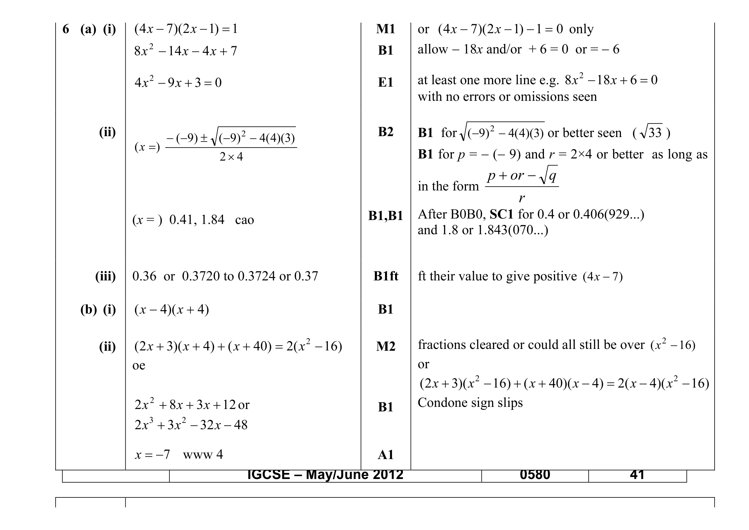 Mark scheme for question 23