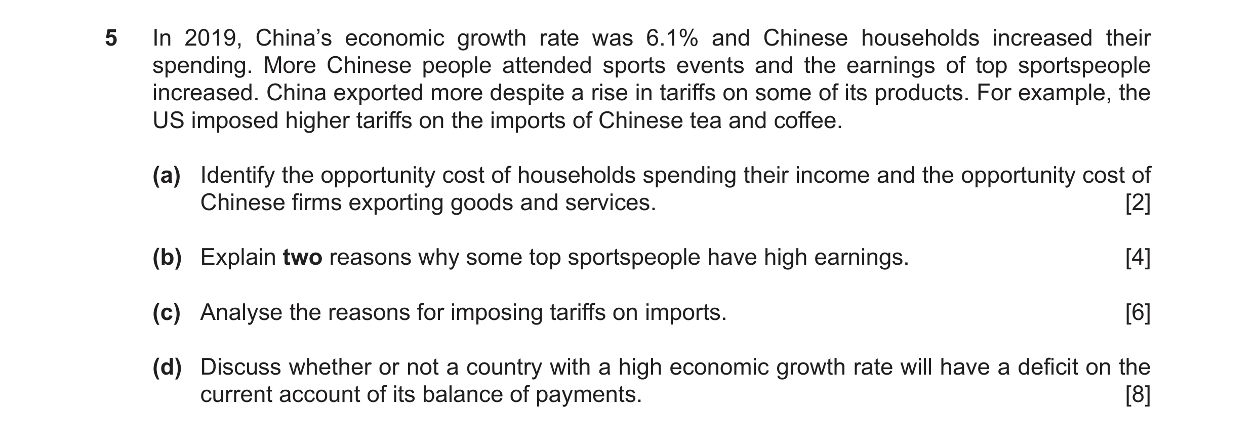 Question 63: In 2019, China’s economic growth rate was 6.1% and Chinese households increased their spending. More Chinese people attended sports events …