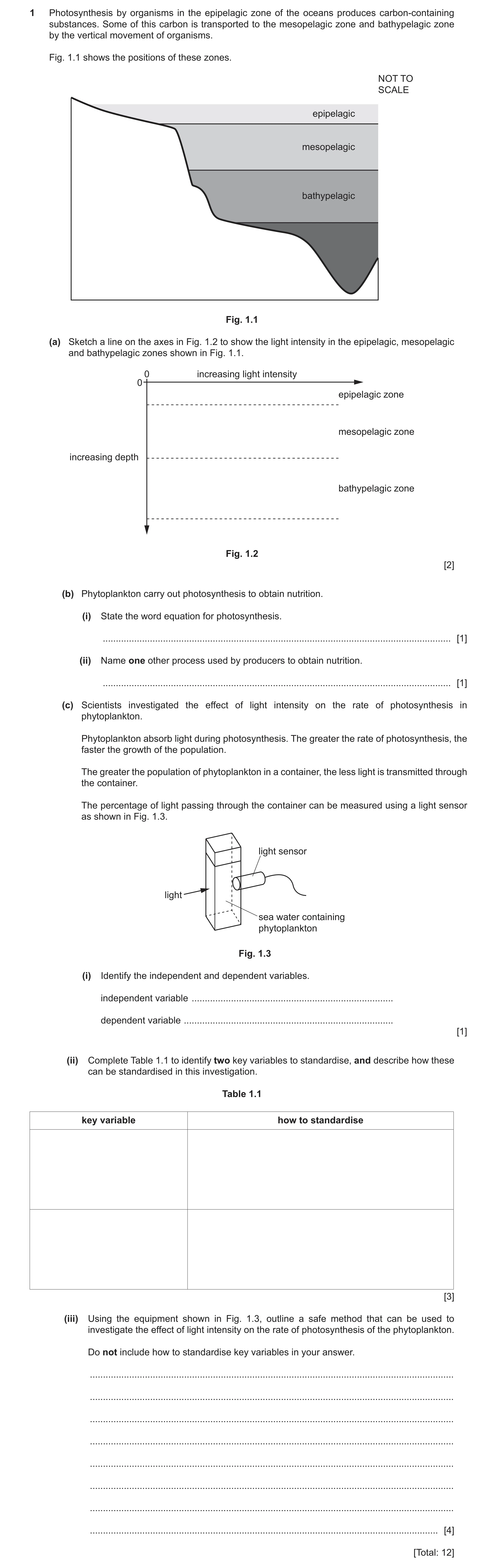 Question 20: Photosynthesis by organisms in the epipelagic zone of the oceans produces carbon-containing substances. Some of this carbon is transported …