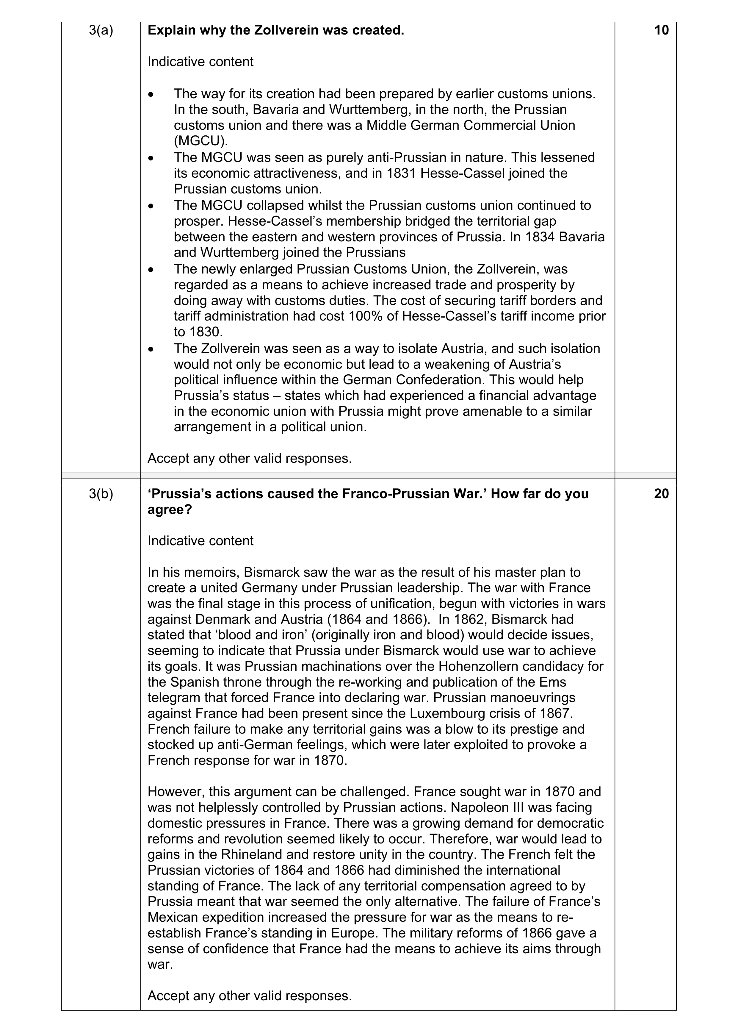 Mark scheme for question 2