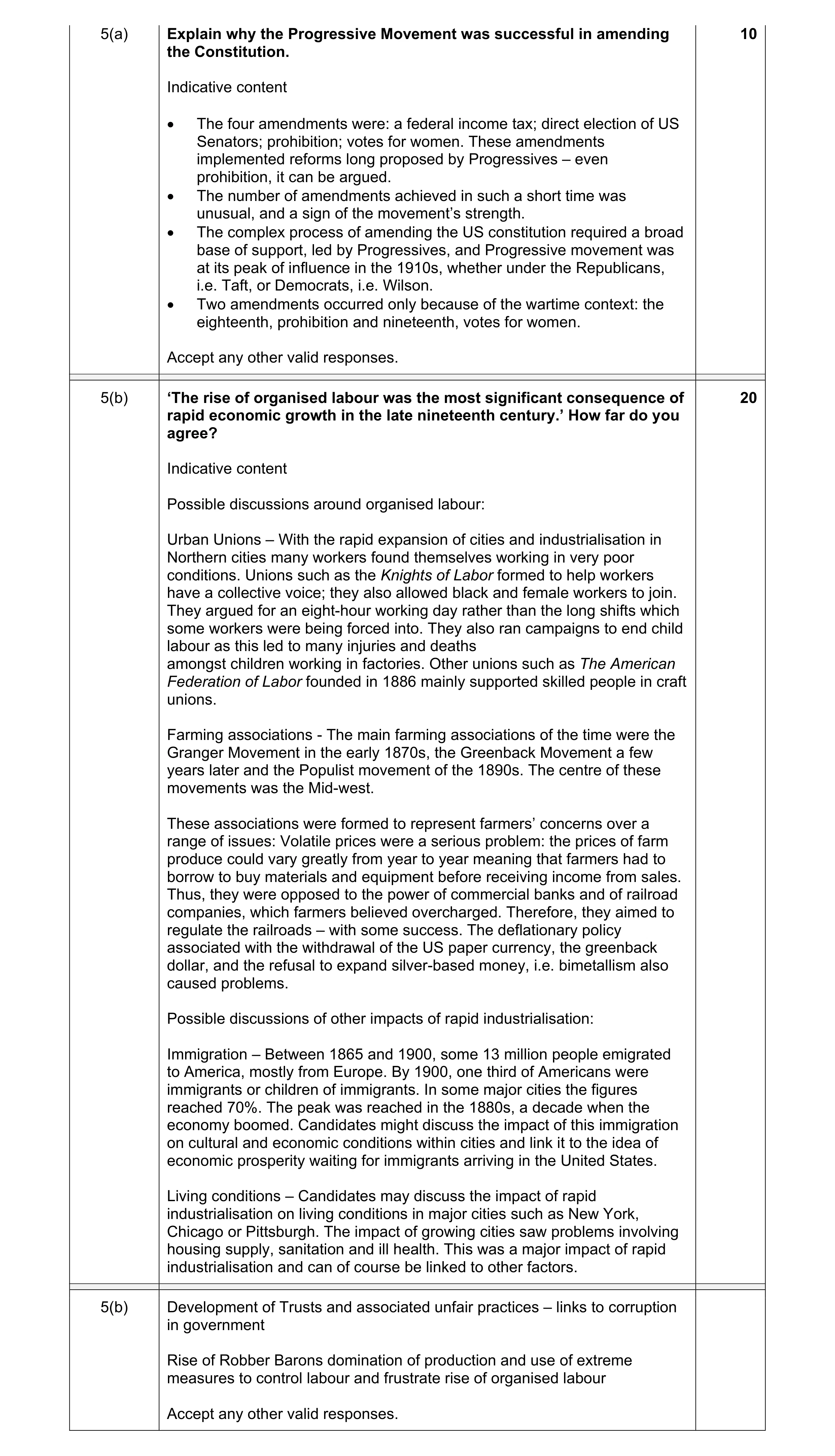 Mark scheme for question 7