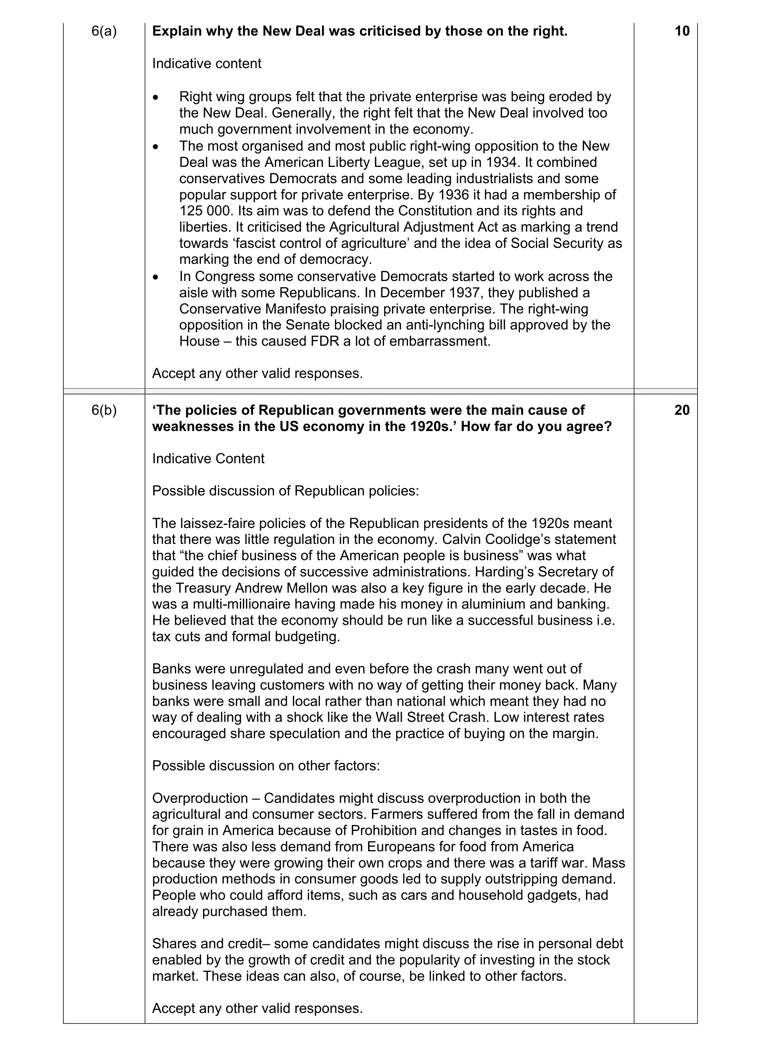 Mark scheme for question 8