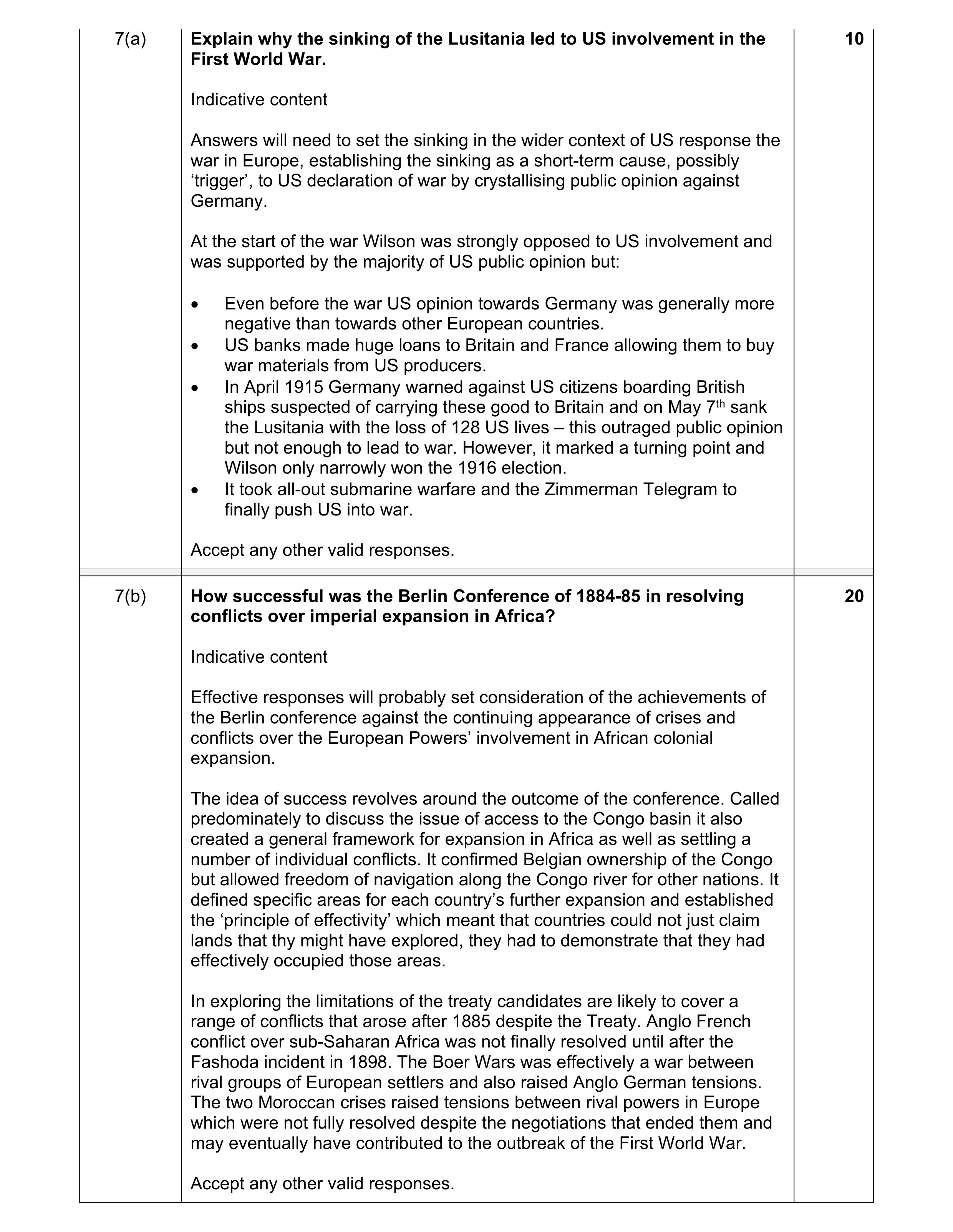 Mark scheme for question 6