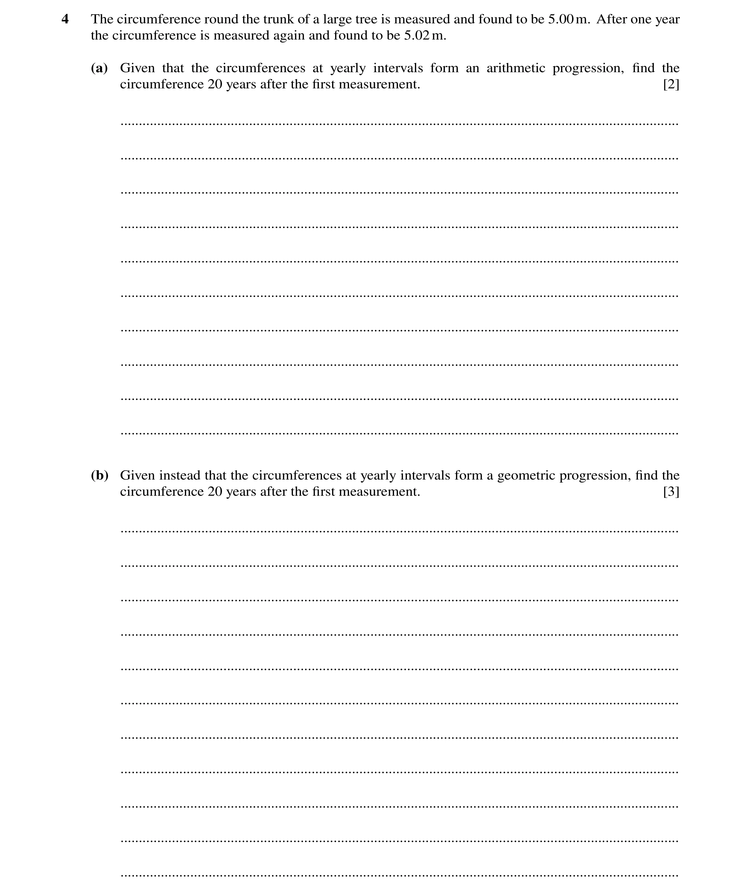 Question 96: The circumference round the trunk of a large tree is measured and found to be 5.00m. After one year the circumference is measured again and…