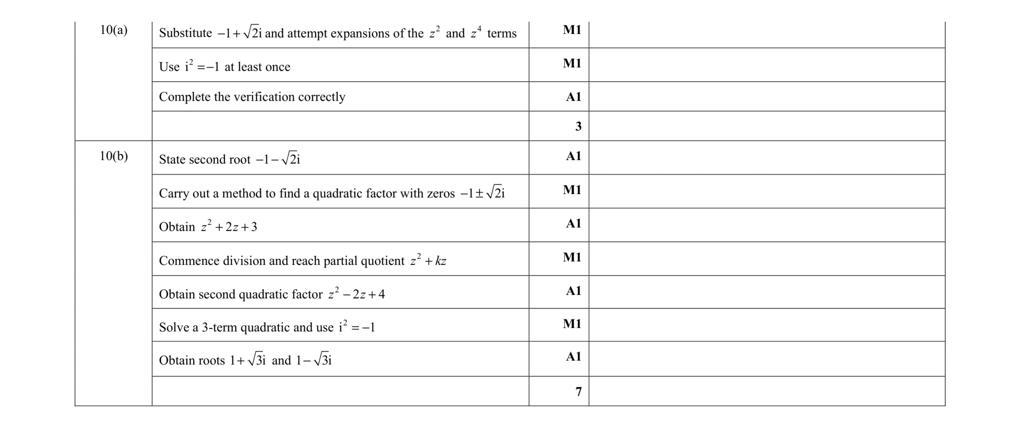 Mark scheme for question 69