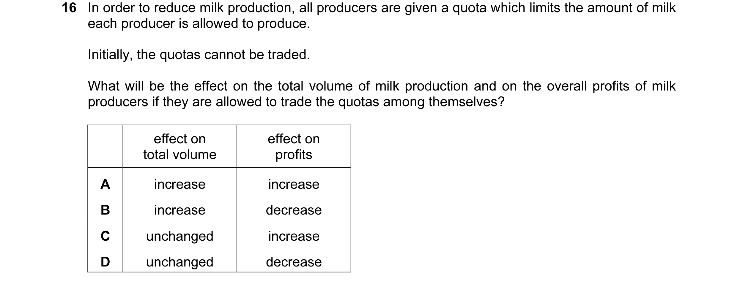Question 19: In order to reduce milk production, all producers are given a quota which limits the amount of milk each producer is allowed to produce. In…