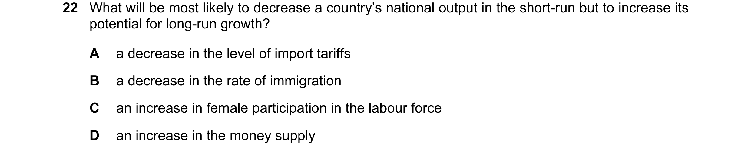Question 35: What will be most likely to decrease a country’s national output in the short-run but to increase its potential for long-run growth? A a de…