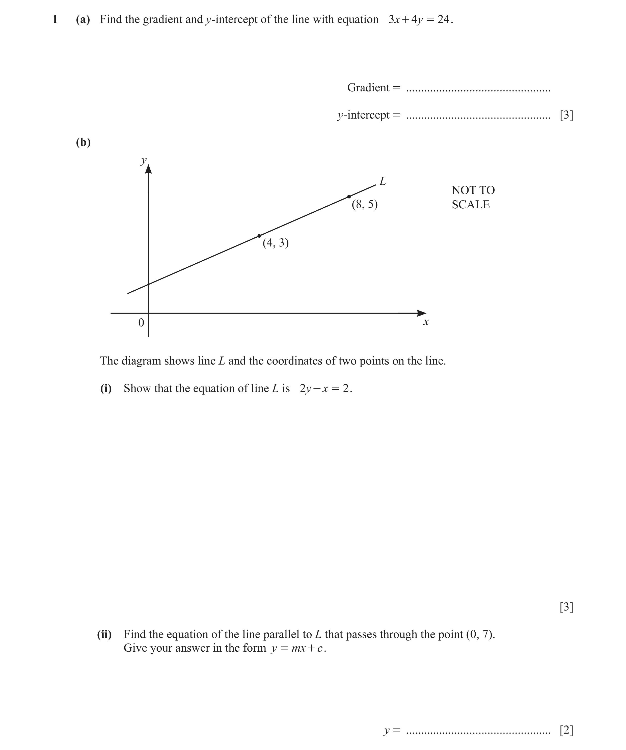 Question 13: (a) Find the gradient and y-intercept of the line with equation 3x + 4y = 24 . Gradient = ................................................ …