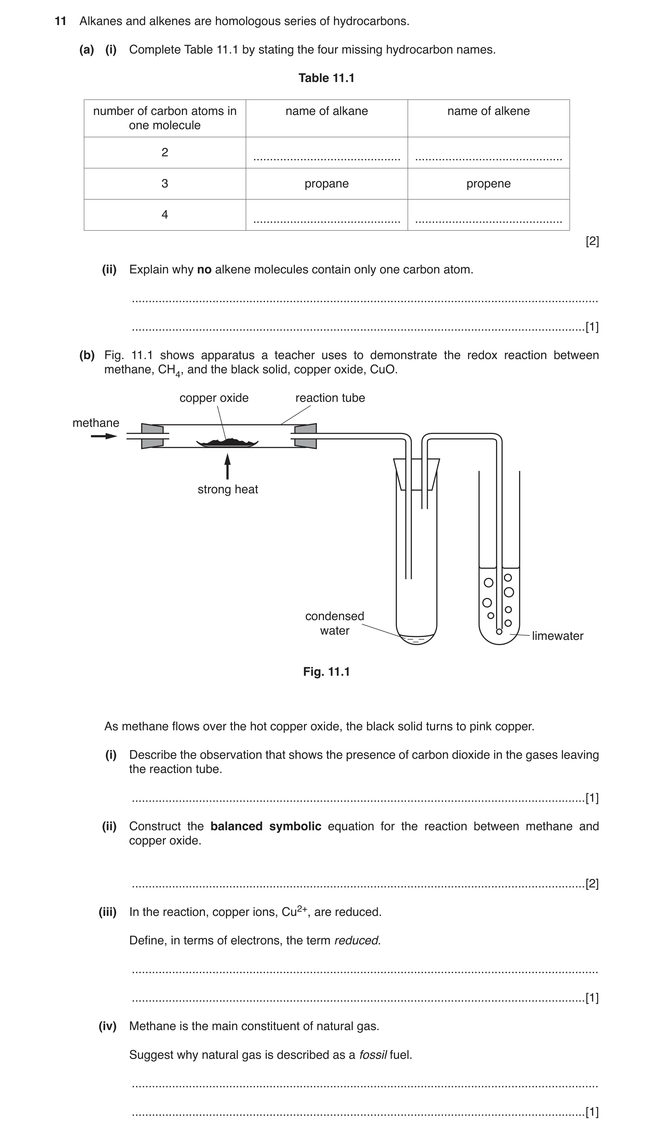 Question 2: Alkanes and alkenes are homologous series of hydrocarbons. (a) (i) Complete Table 11.1 by stating the four missing hydrocarbon names. Table…
