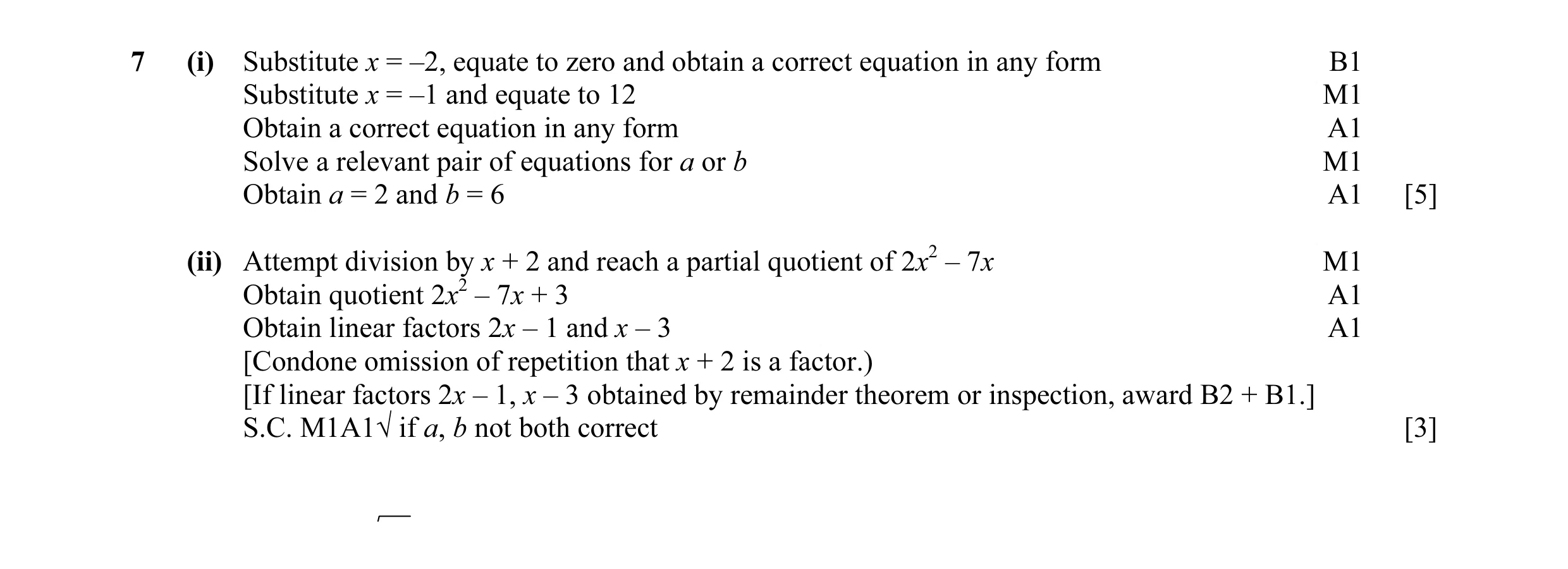 Mark scheme for question 30
