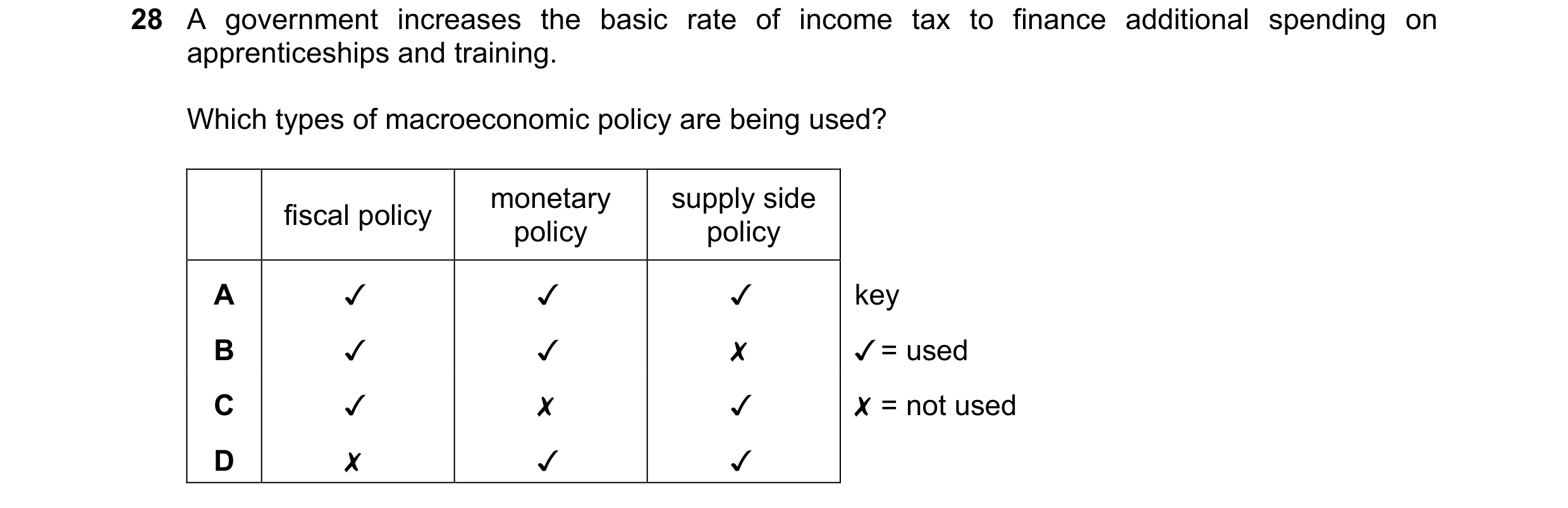 Question 47: A government increases the basic rate of income tax to finance additional spending on
apprenticeships and training.
Which types of macroec…