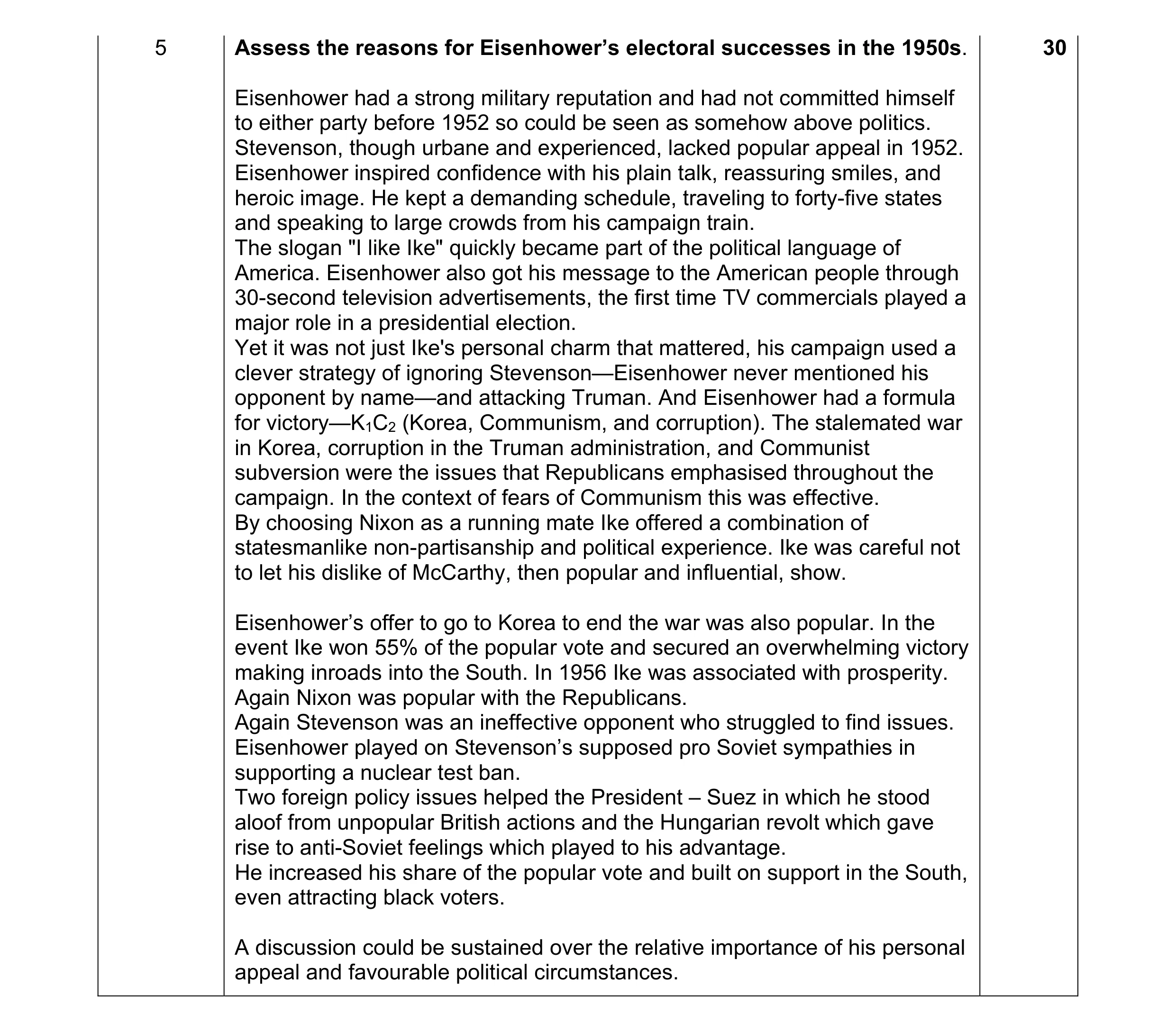 Mark scheme for question 8