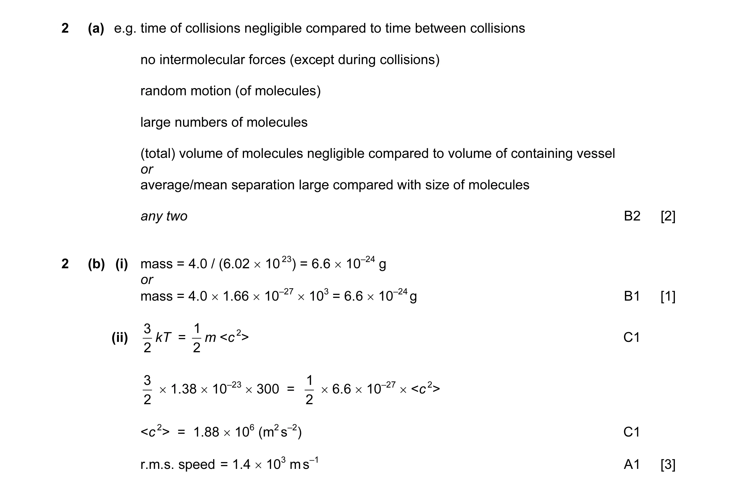 Mark scheme for question 9
