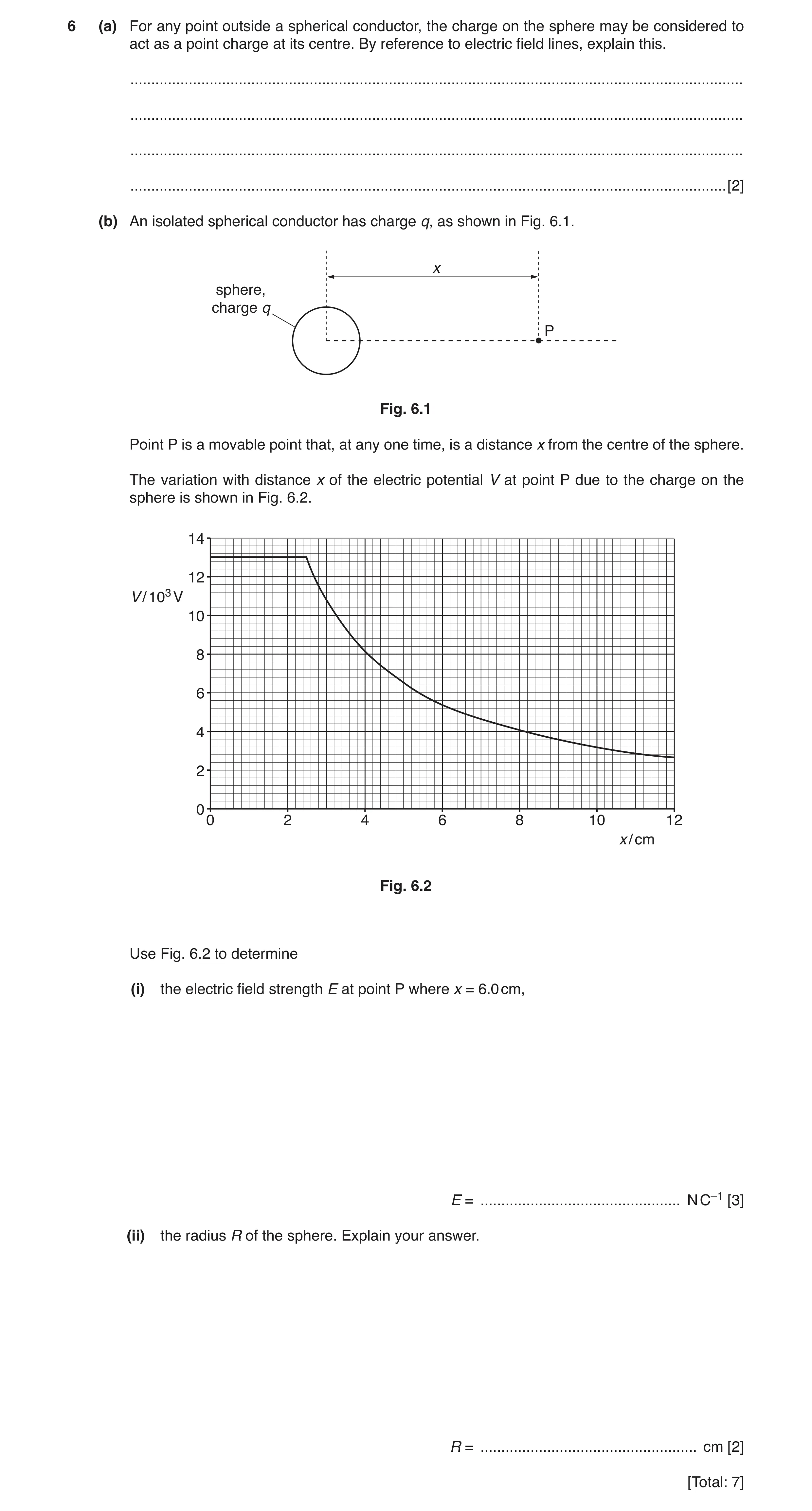 Question 4: (a) For any point outside a spherical conductor, the charge on the sphere may be considered to act as a point charge at its centre. By refe…