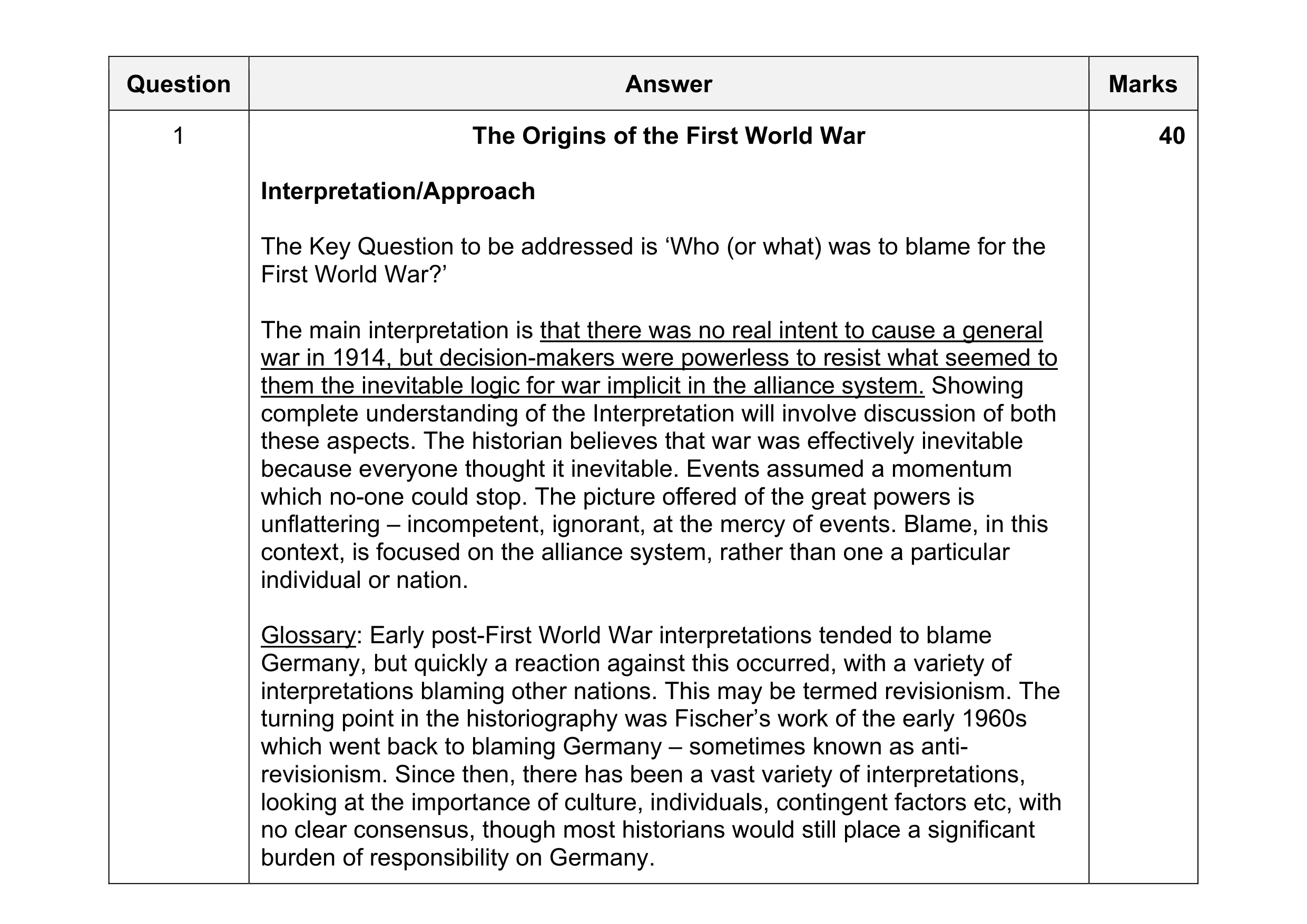 Mark scheme for question 20