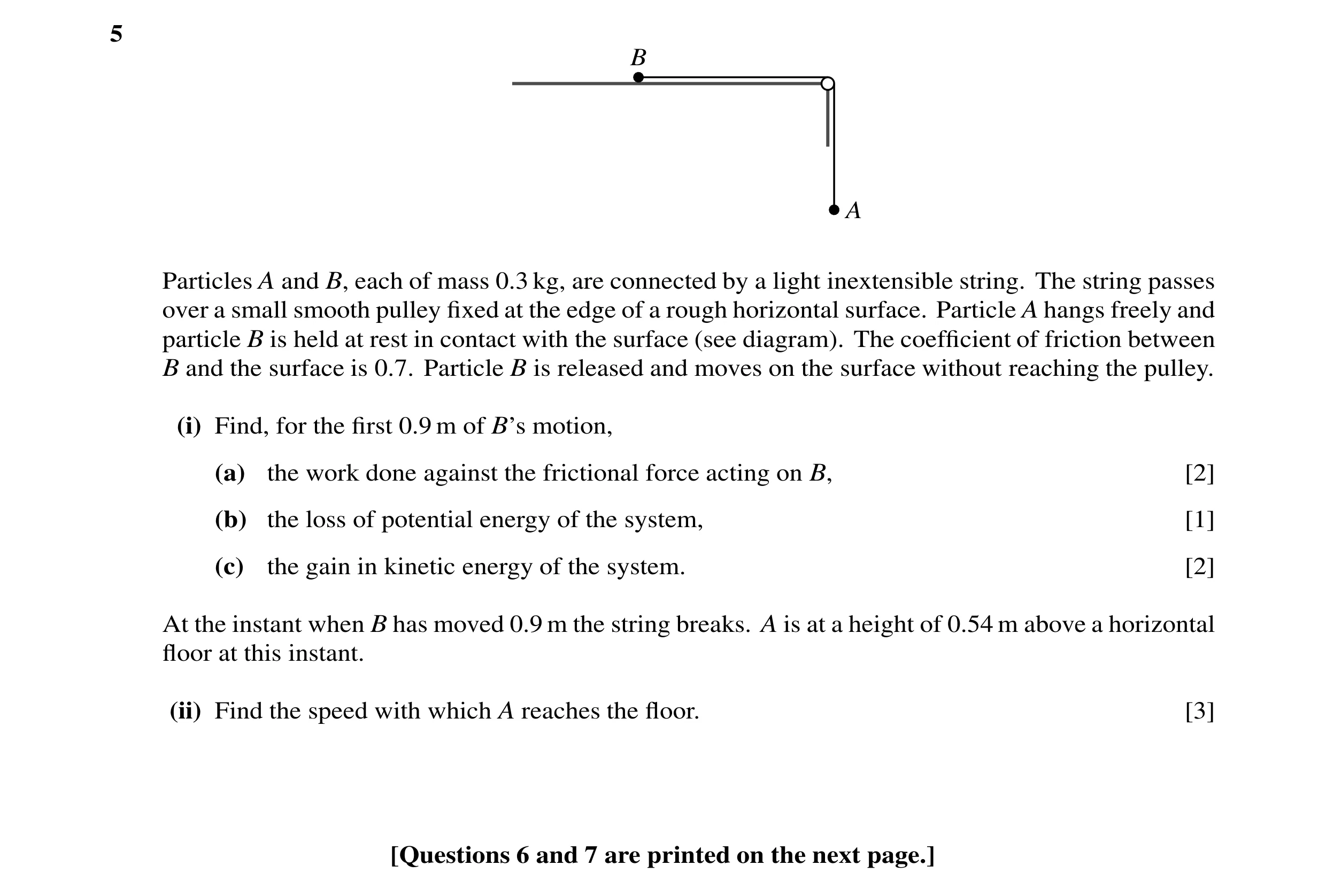 Question 61: B A Particles A and B, each of mass 0.3 kg, are connected by a light inextensible string. The string passes over a small smooth pulley ﬁxed…