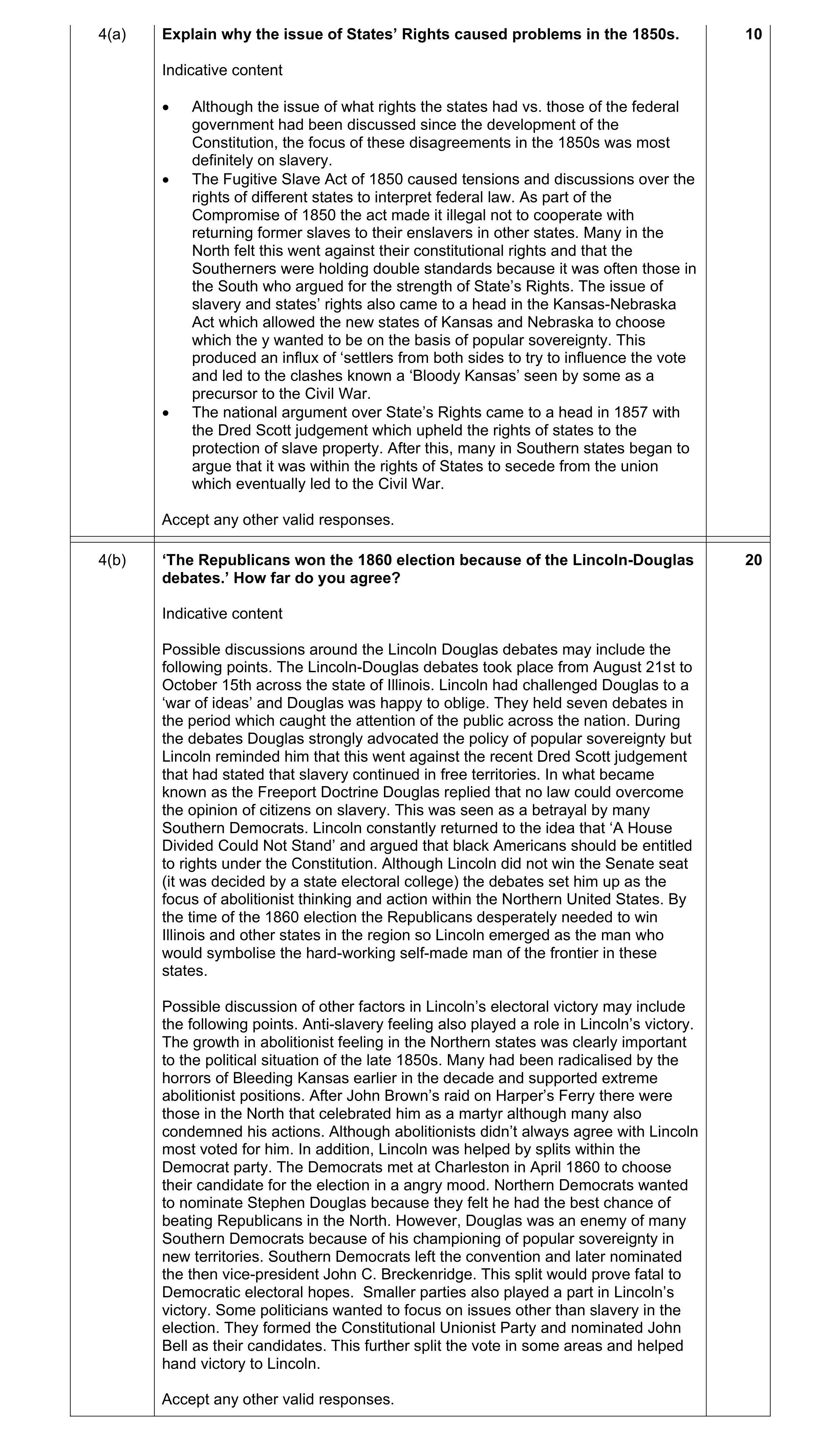 Mark scheme for question 17