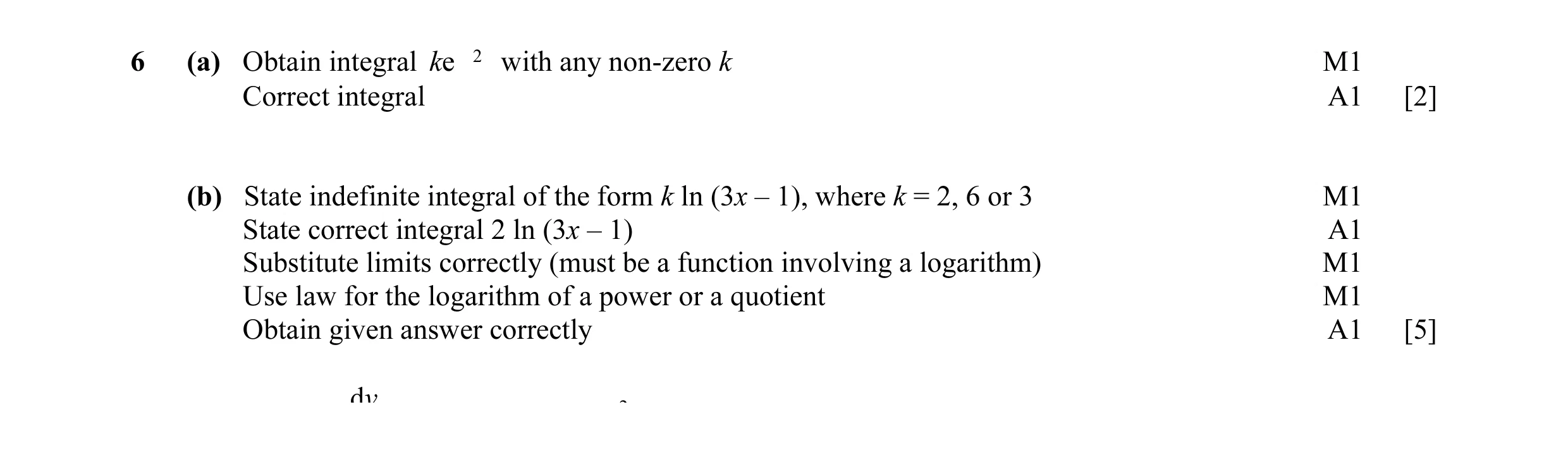 Mark scheme for question 7