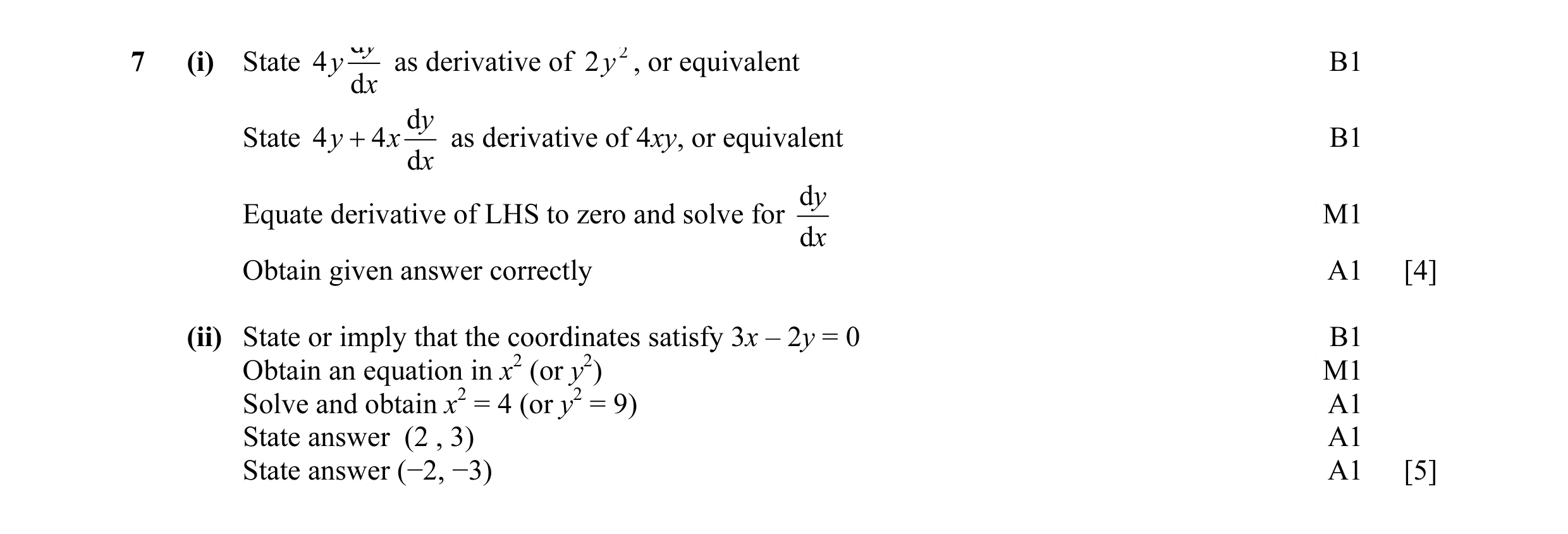 Mark scheme for question 12